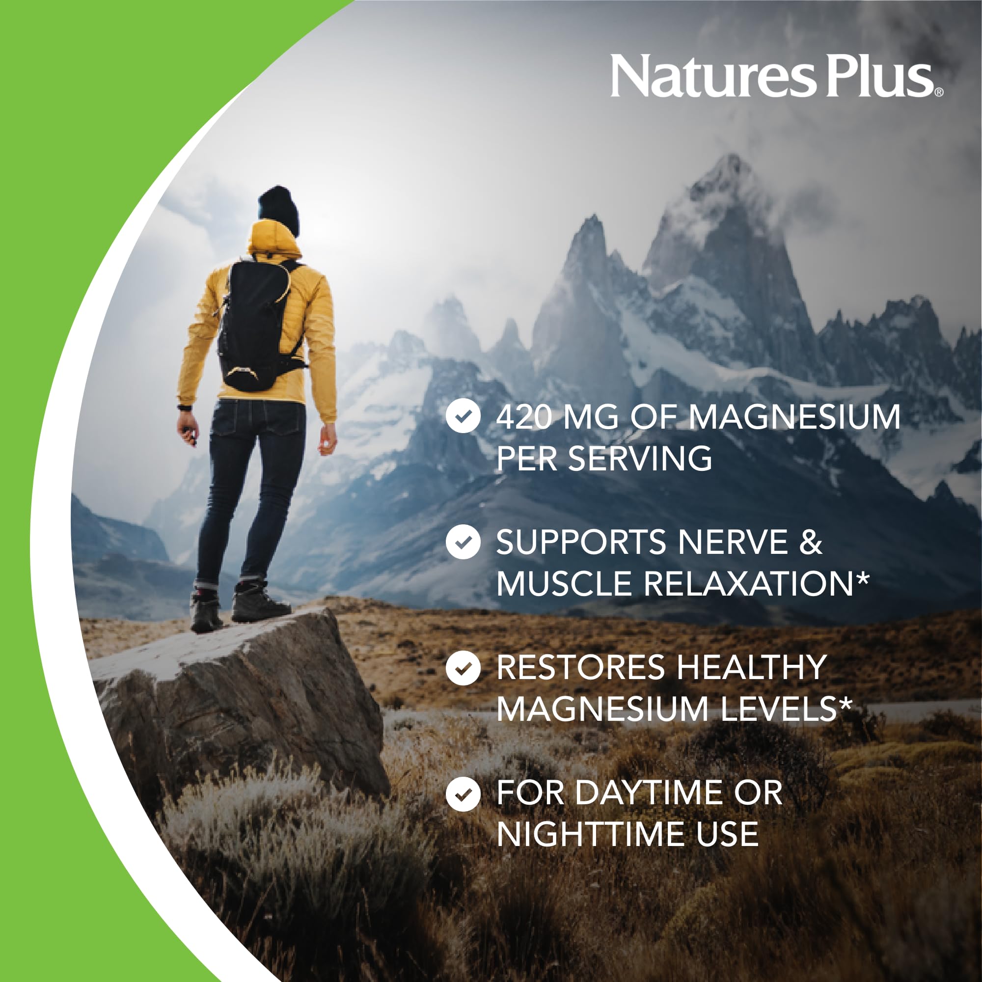 NaturesPlus KalmAssure Magnesium 280g side view showing capsule