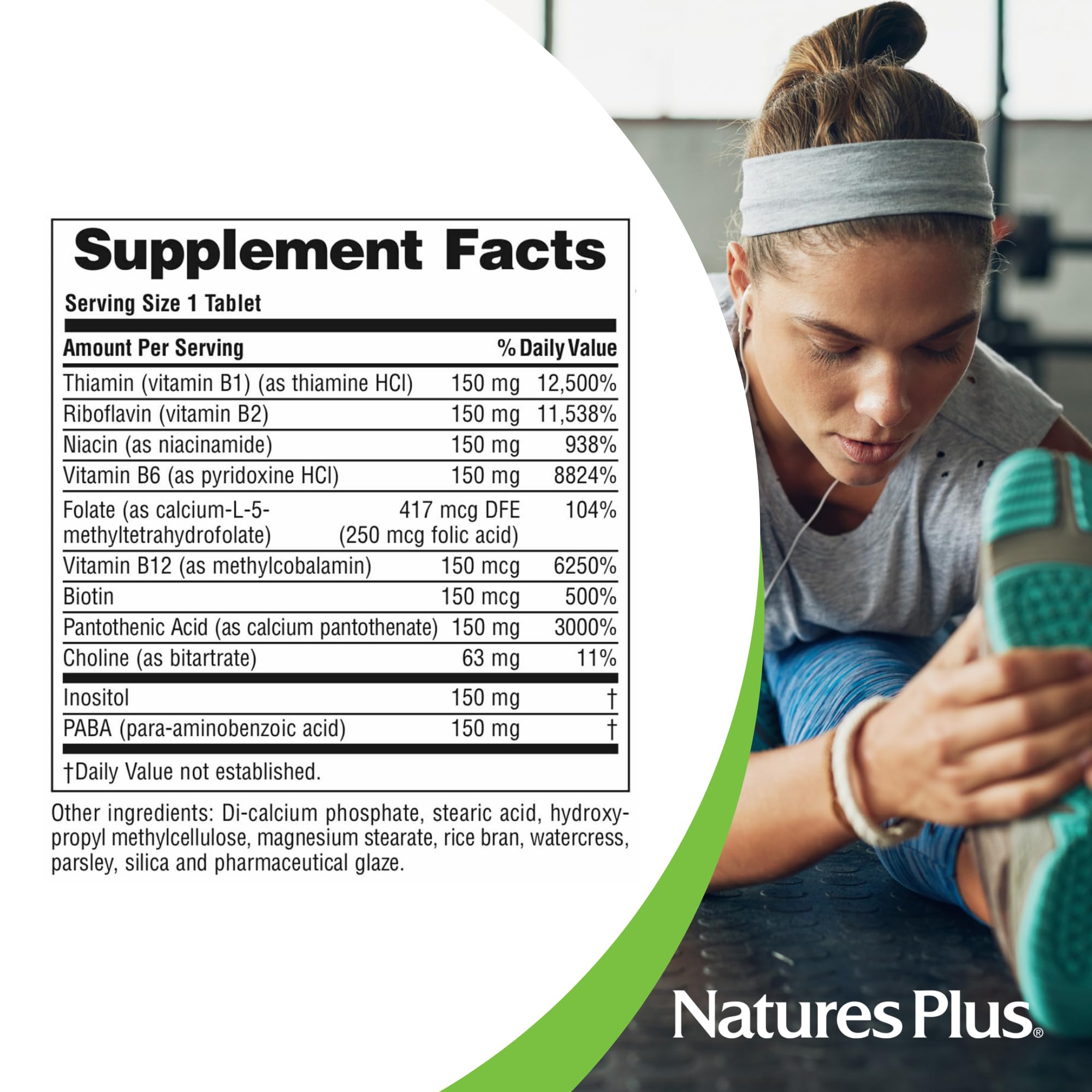 NaturesPlus Mega B-150 B-Complex supplement capsule close-up