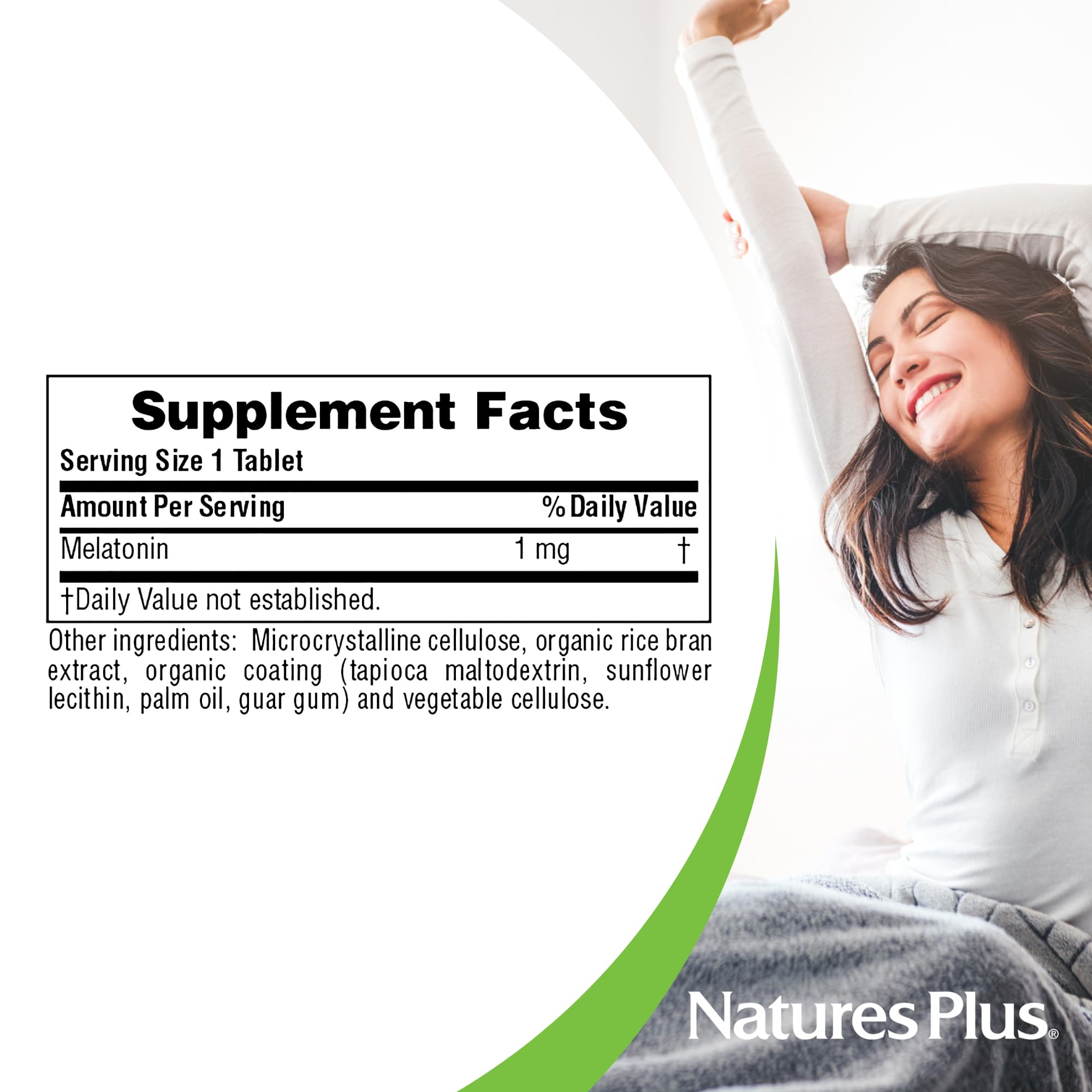 NaturesPlus Melatonin 1 mg tablets in hand