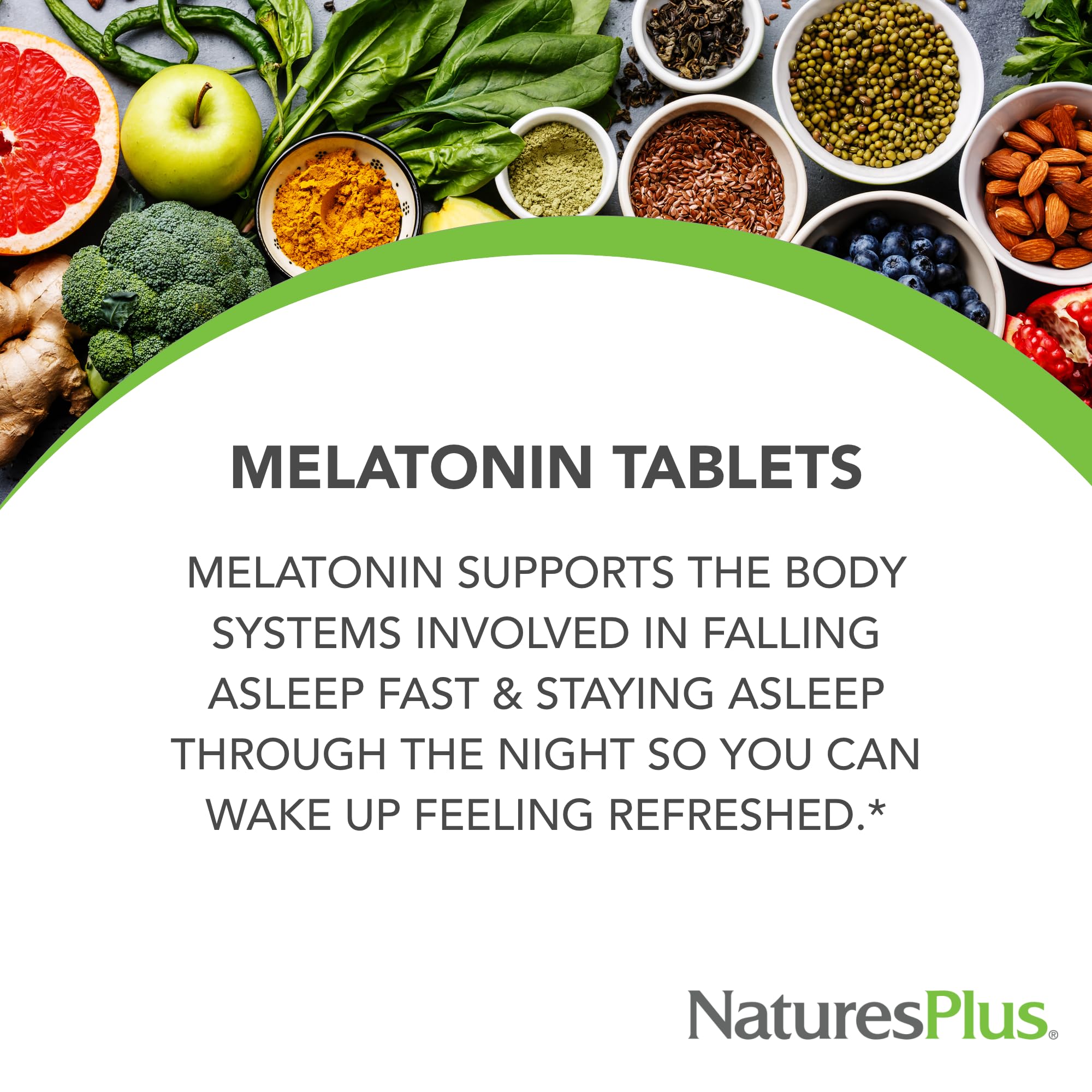 NaturesPlus Melatonin 20 mg tablets side view showing packaging