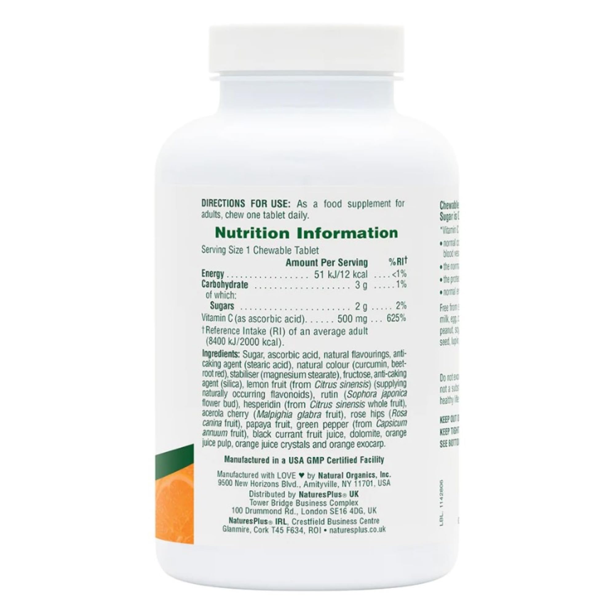NaturesPlus Orange Juice Vitamin C Chewable Tablets with fresh oranges