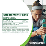 NaturesPlus Organic Cranberry supplement facts label