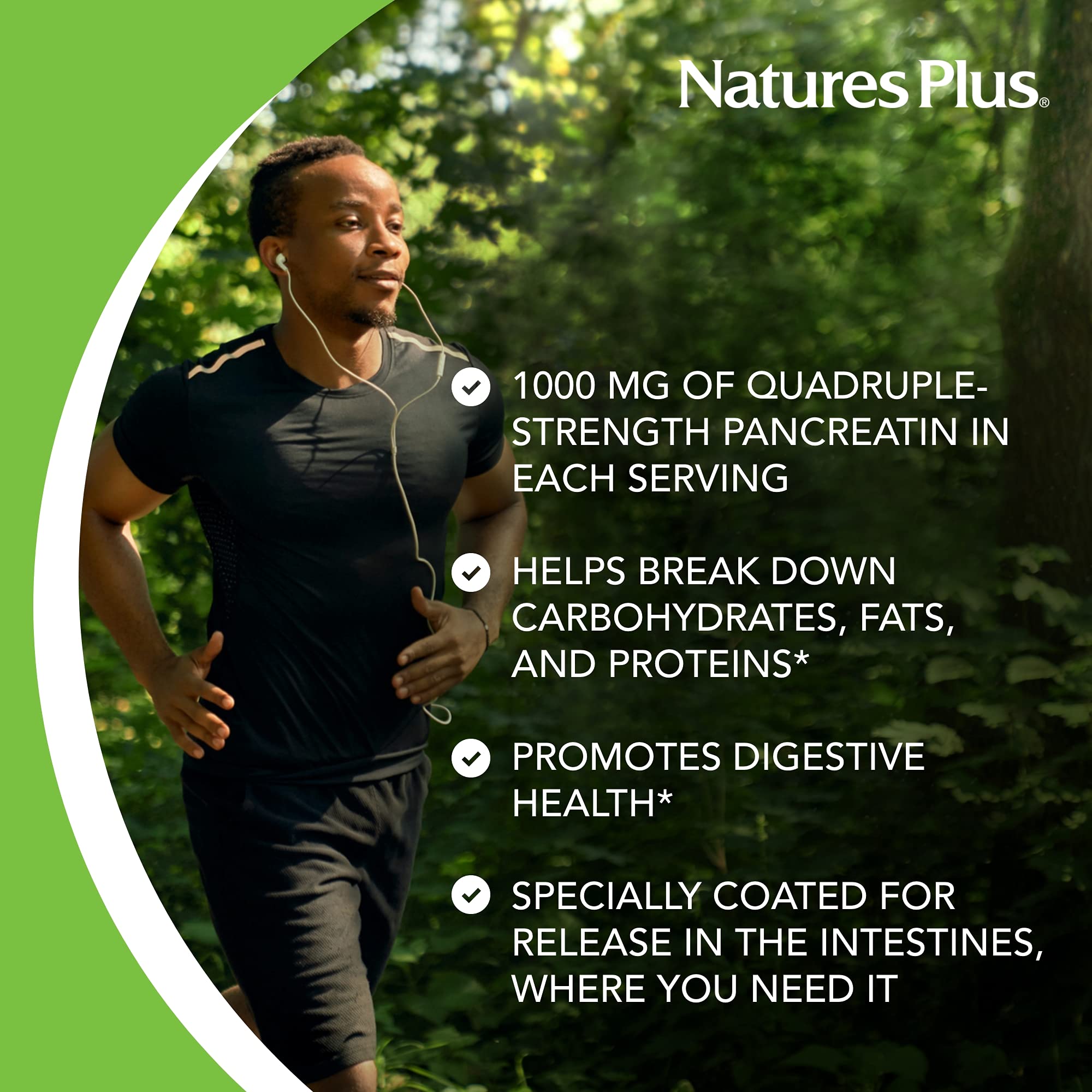 NaturesPlus Pancreatin Multi-Enzyme Supplement tablets close-up