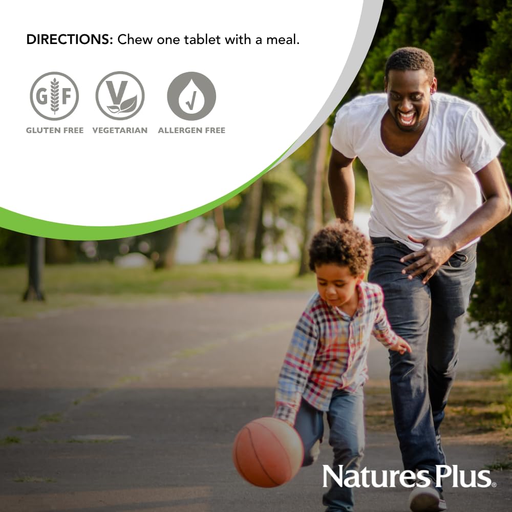 NaturesPlus Papaya Enzyme Chewables displayed with fresh papaya
