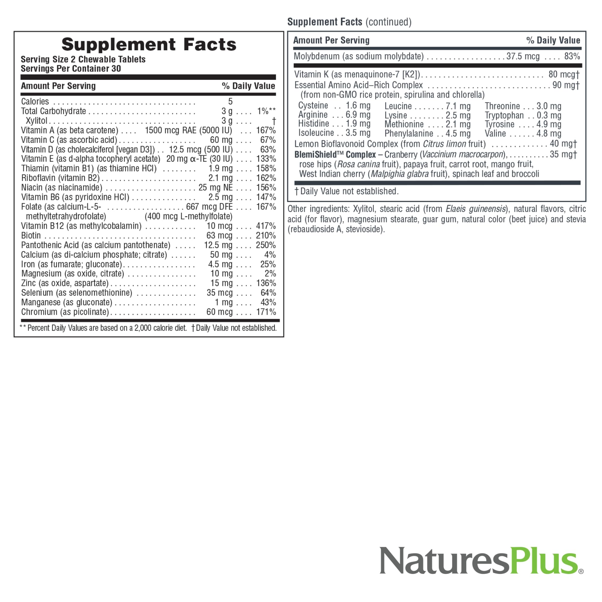 NaturesPlus Power Teen for Him ingredients list