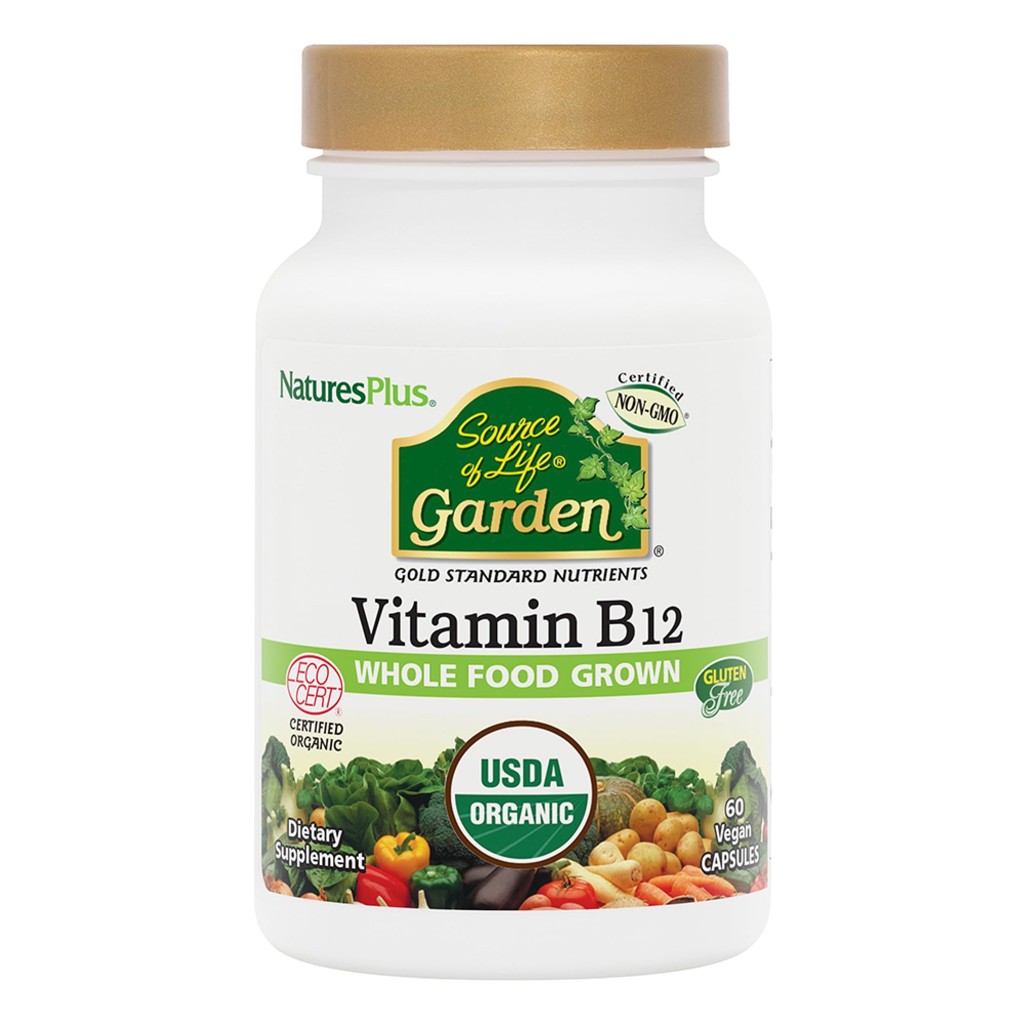 NaturesPlus Source of Life Garden Vitamin B12 60 capsules front view