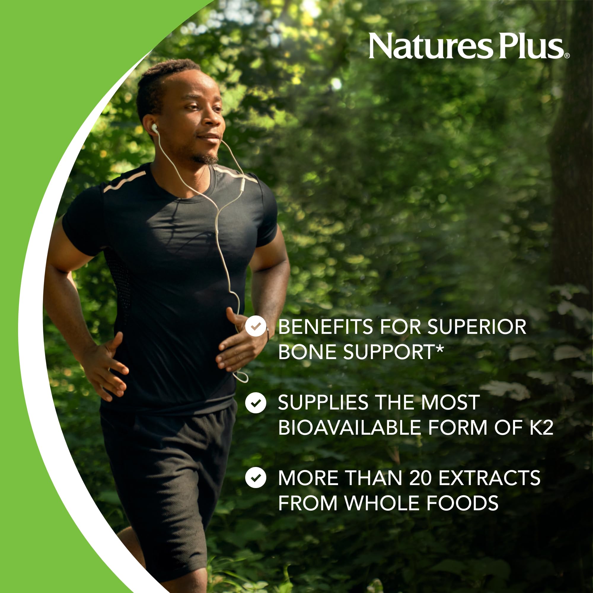 NaturesPlus Source of Life Garden Vitamin K2 capsules on a wooden surface