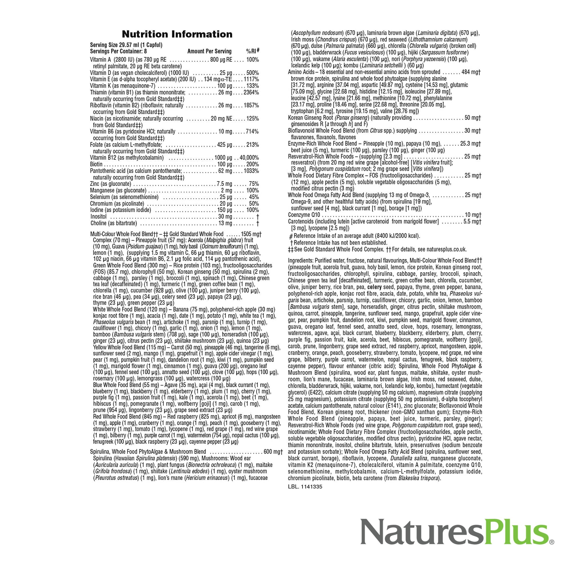 NaturesPlus Source of Life GOLD Multivitamin 227g bottle side view