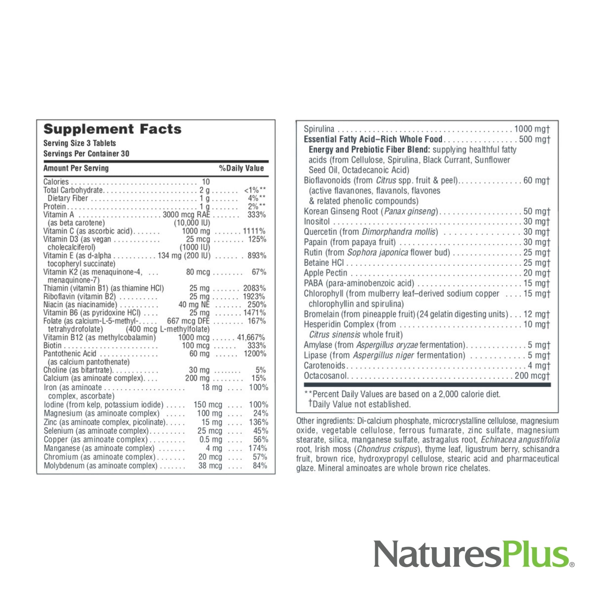 NaturesPlus Source of Life Multivitamin packaging details