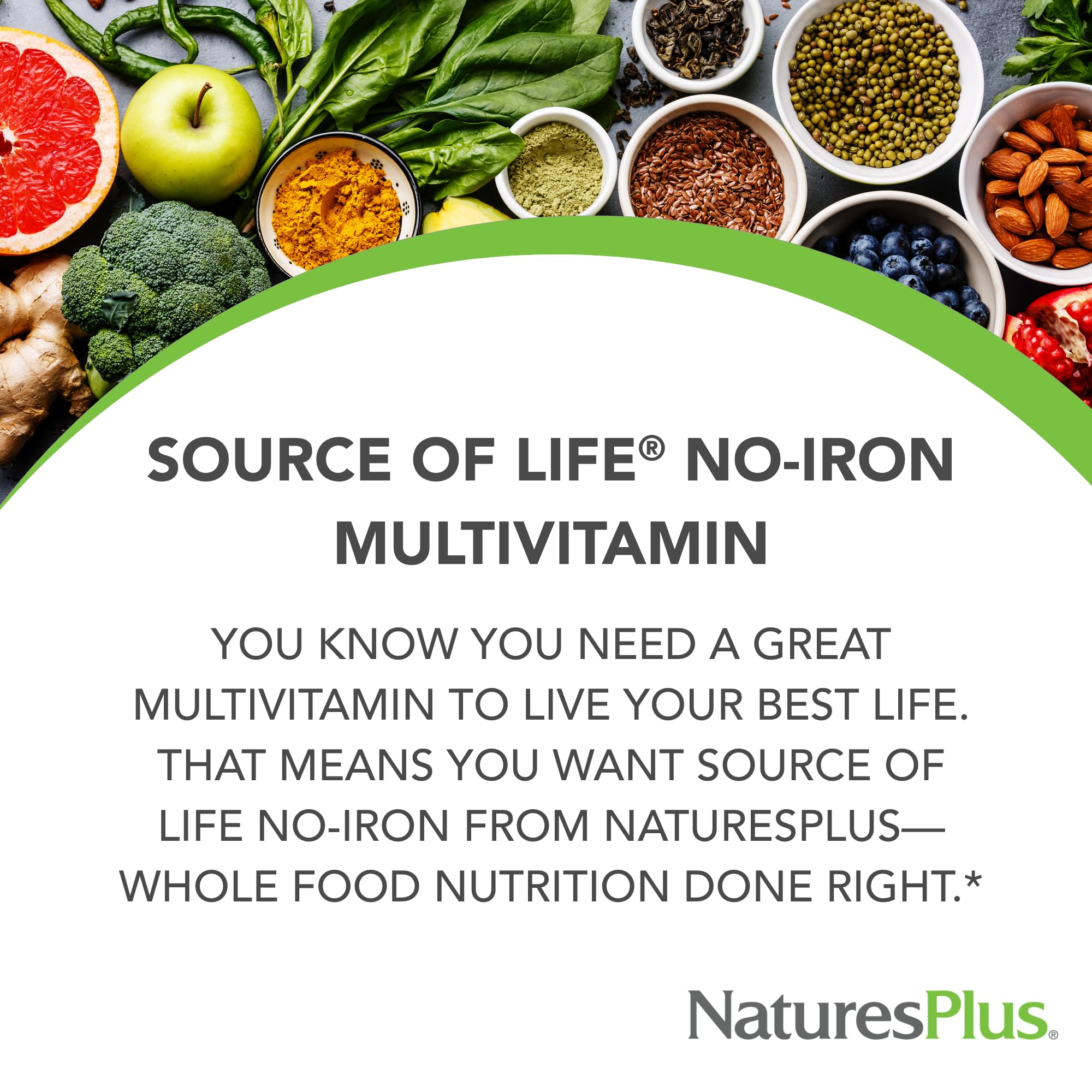 NaturesPlus Source of Life No-Iron Multivitamin 90 Tablets side view