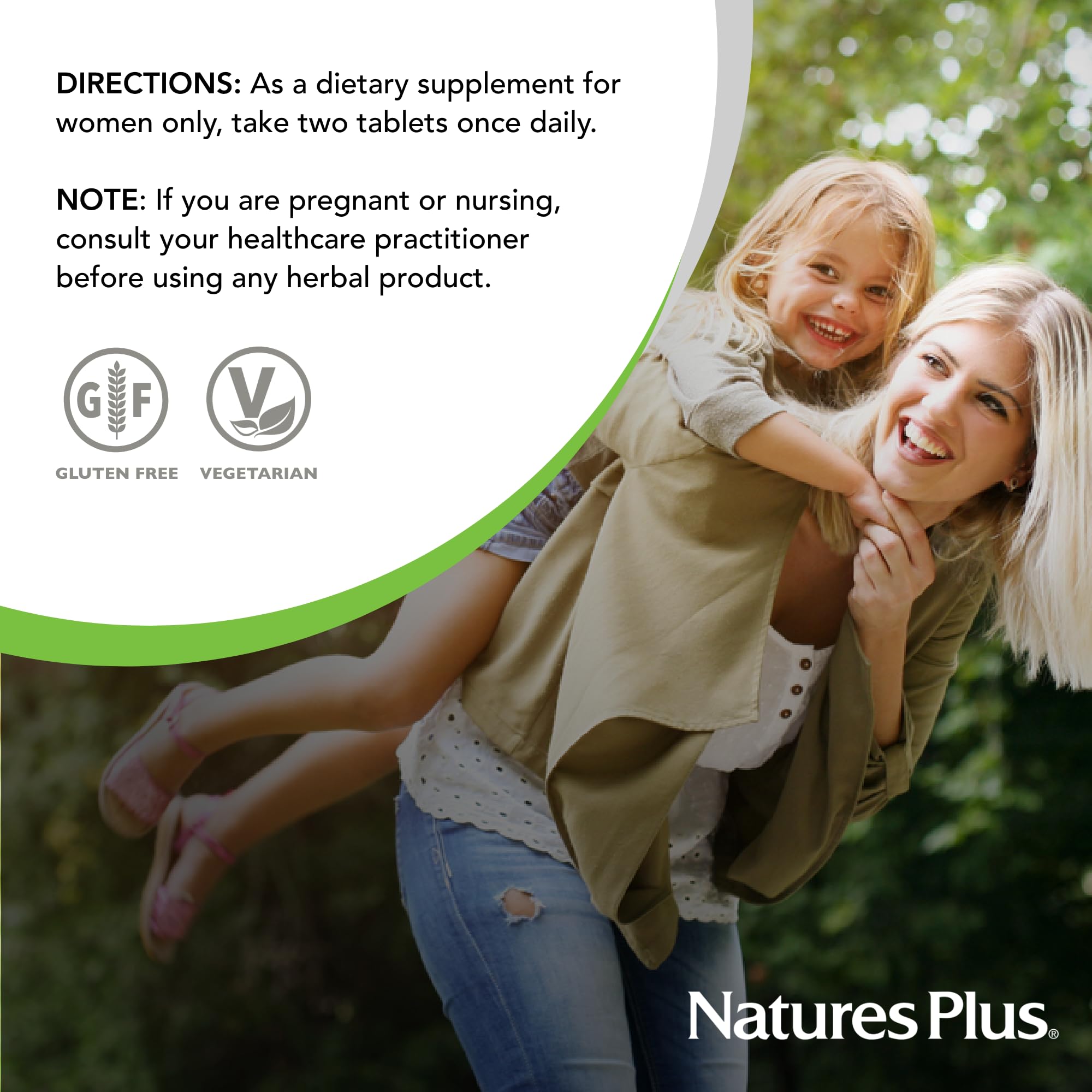 NaturesPlus Source of Life Women’s Multivitamin opened bottle with tablets