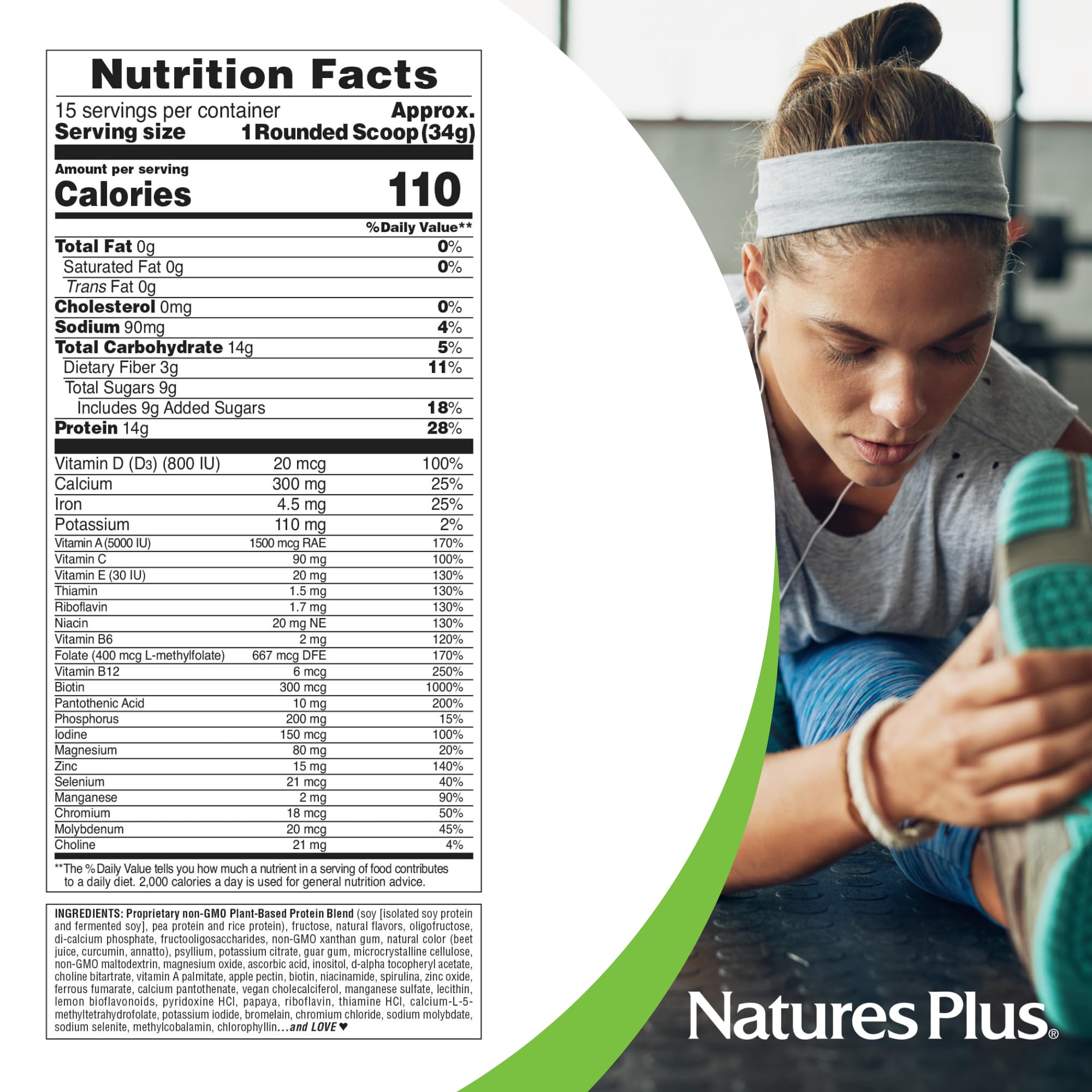NaturesPlus SPIRU-TEIN nutritional information label