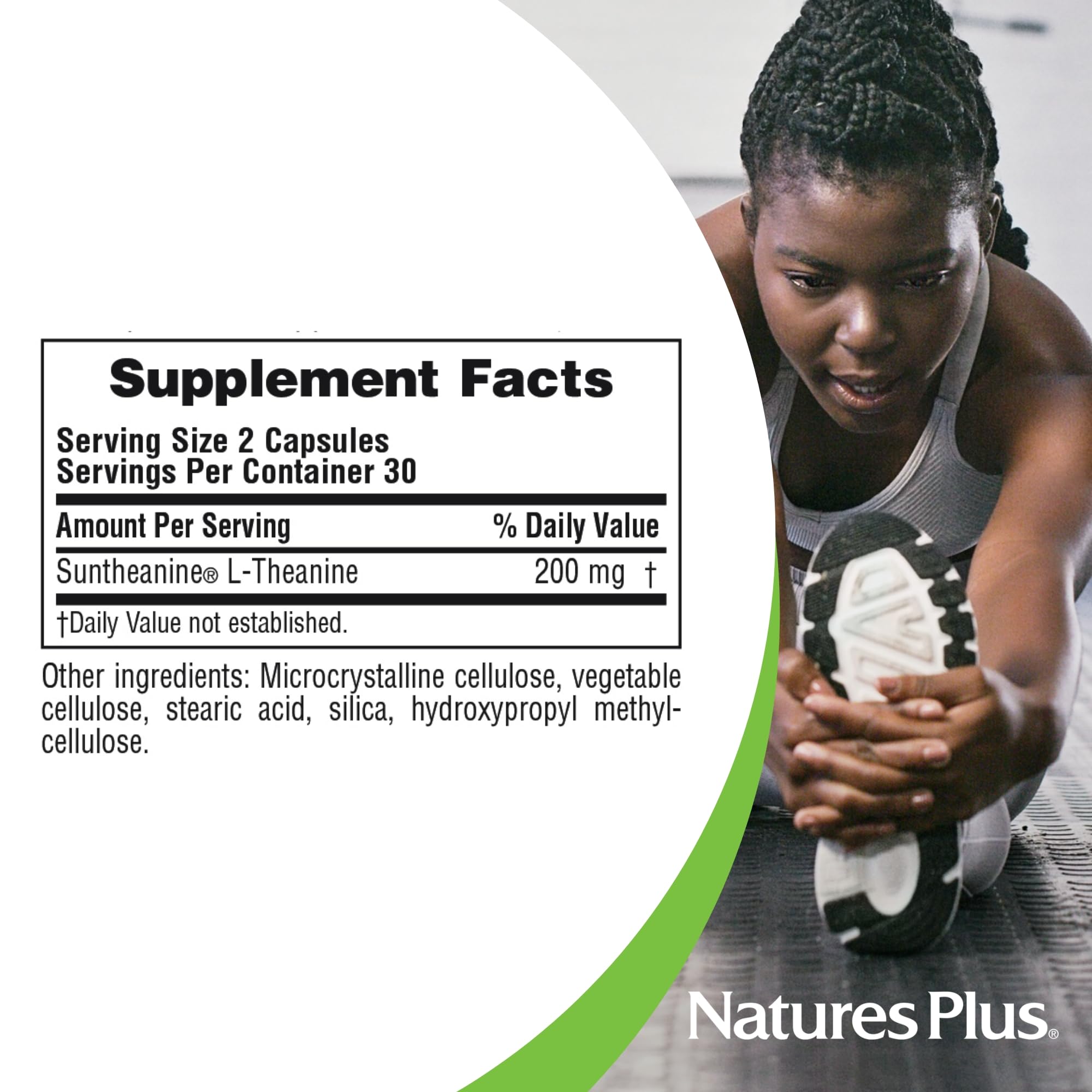 NaturesPlus Suntheanine L-Theanine 45g supplement packaging