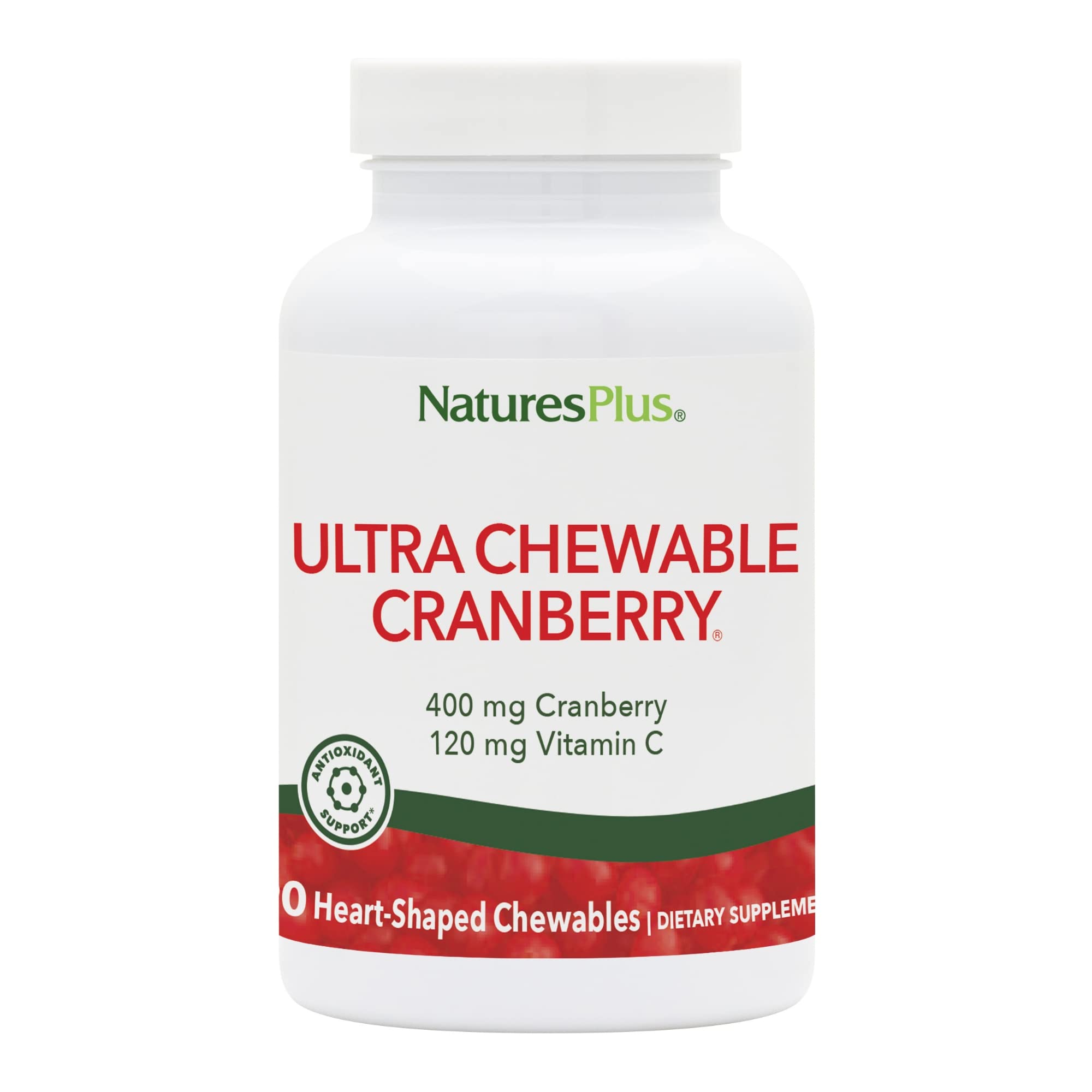 NaturesPlus Ultra Cranberry chewable tablets front view in packaging