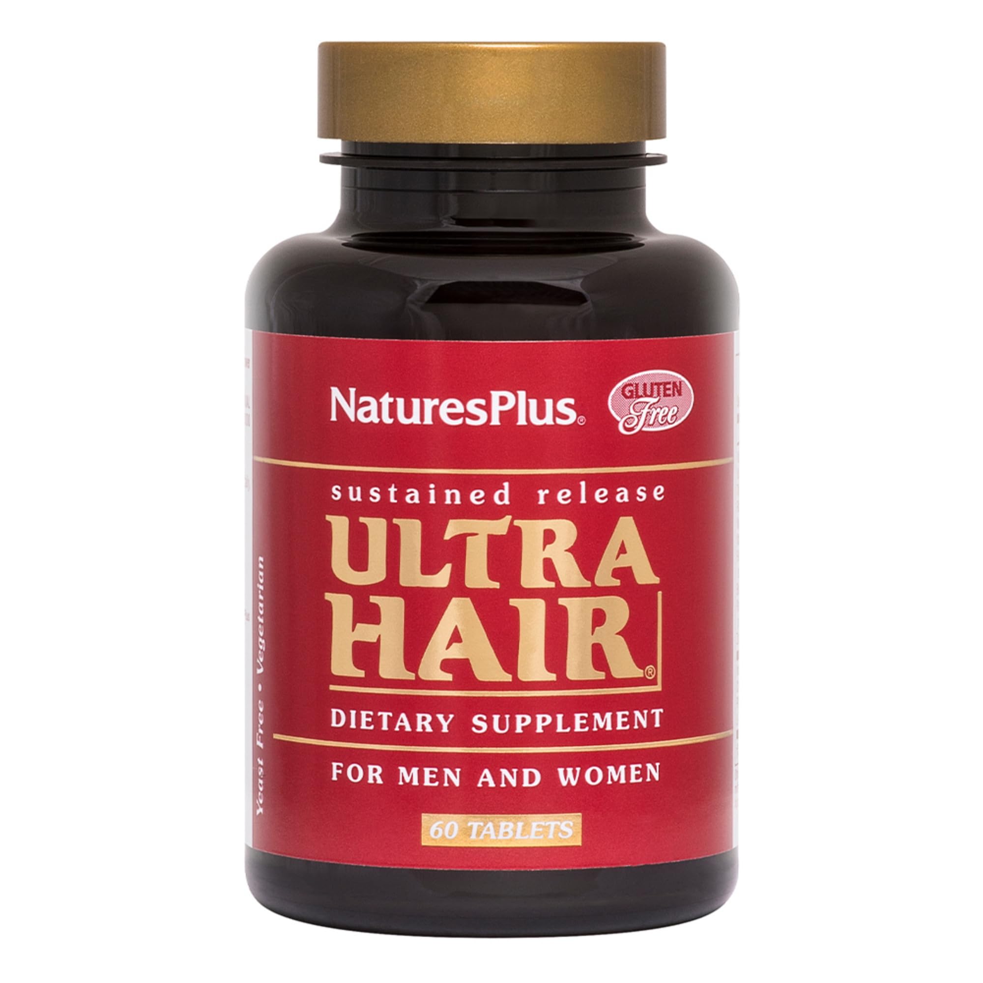 NaturesPlus Ultra Hair supplement front view with packaging