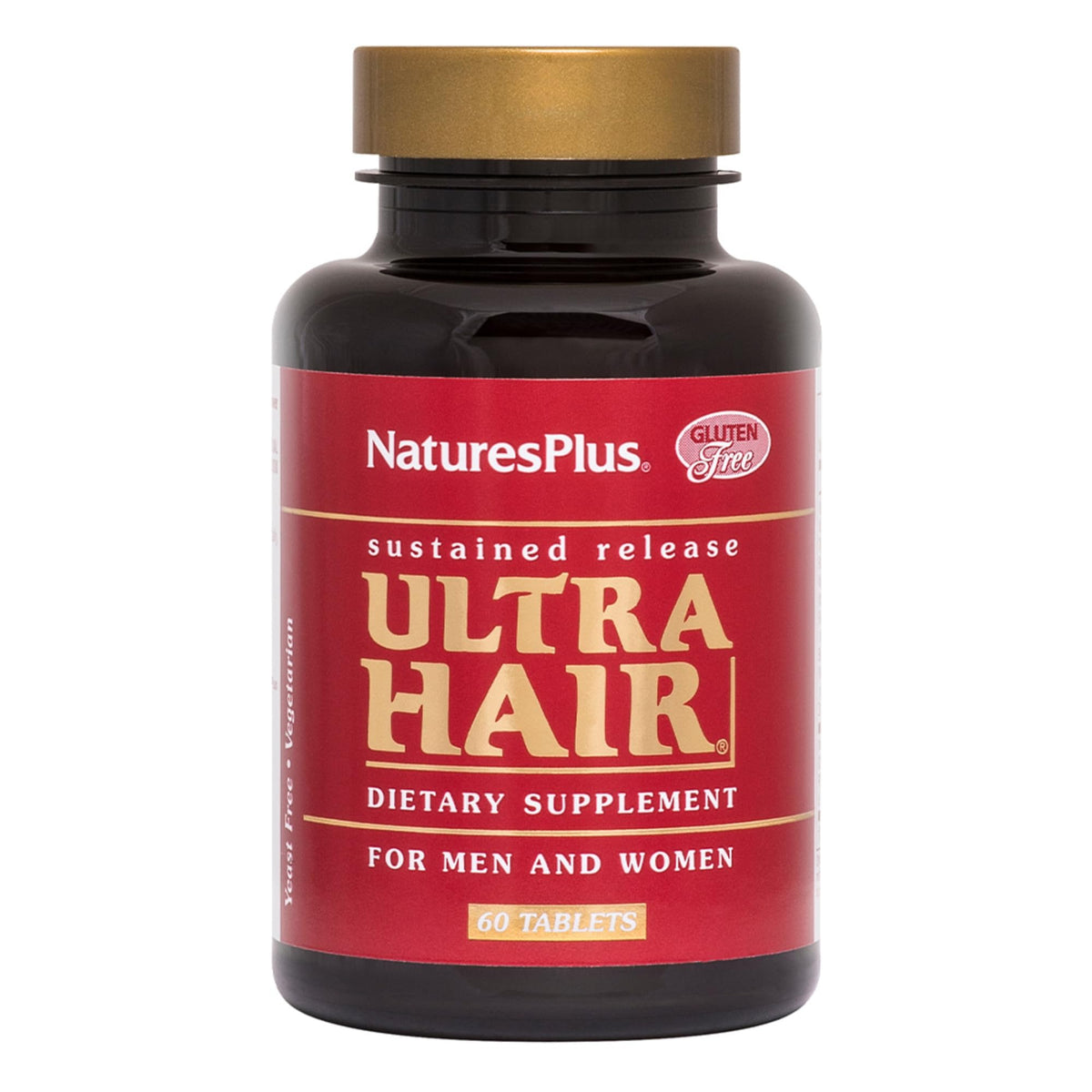 NaturesPlus Ultra Hair supplement front view with packaging