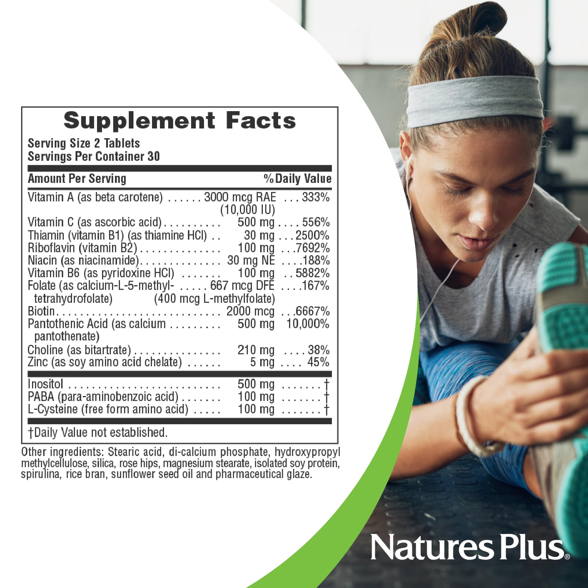 NaturesPlus Ultra Hair supplement tablets displayed on a surface