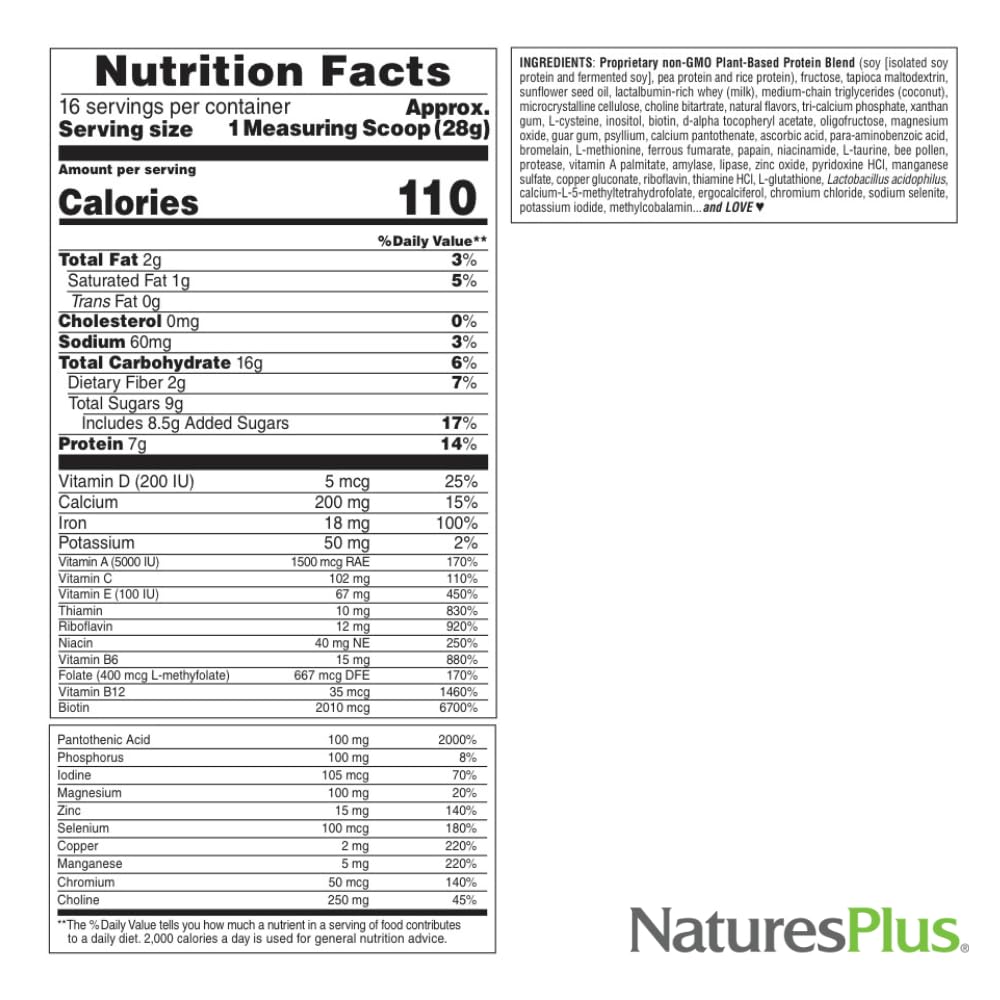 NaturesPlus Ultra Hair Thick-Shake 476g nutritional information