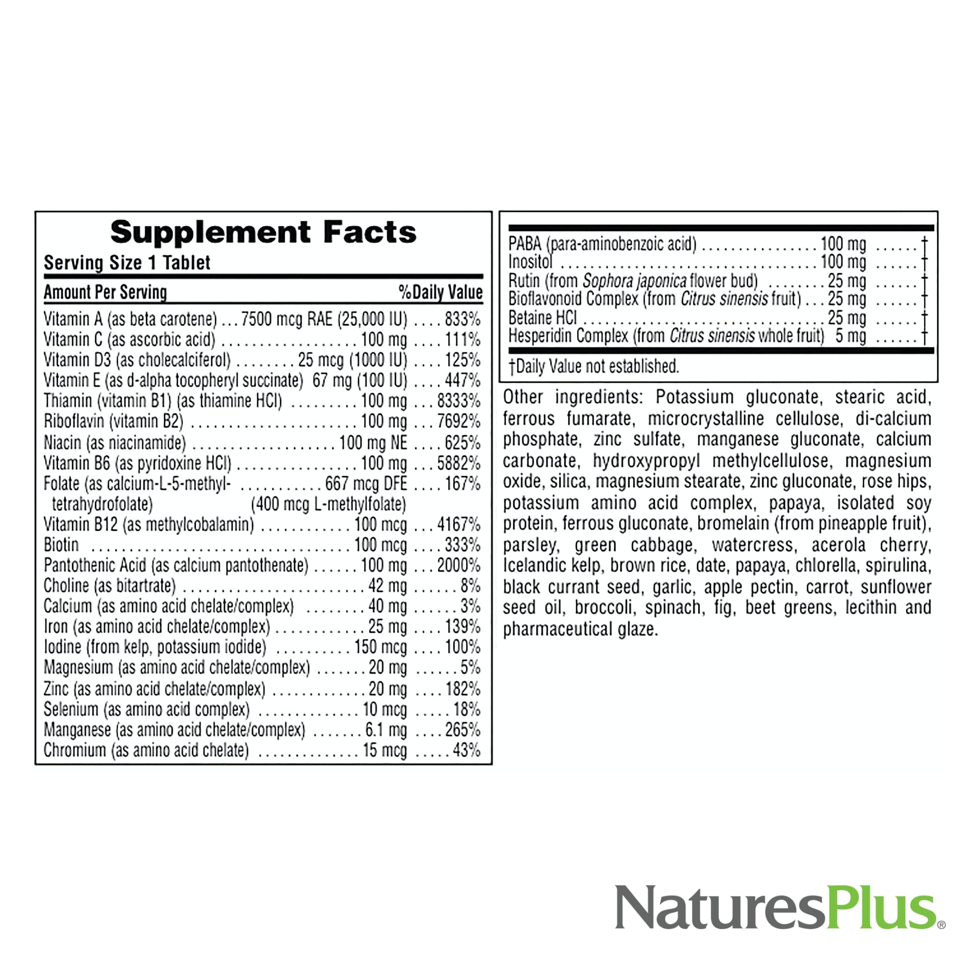 NaturesPlus Ultra II Multivitamin ingredients list close-up