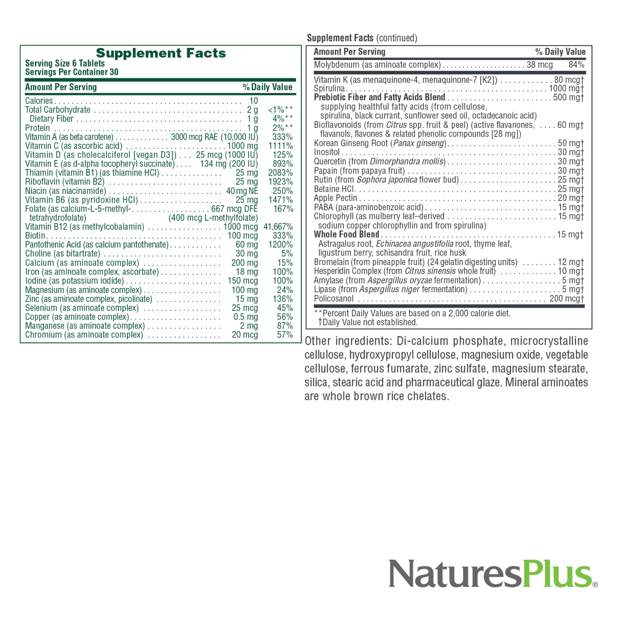NaturesPlus Ultra Source of Life Tablets opened bottle showing tablets