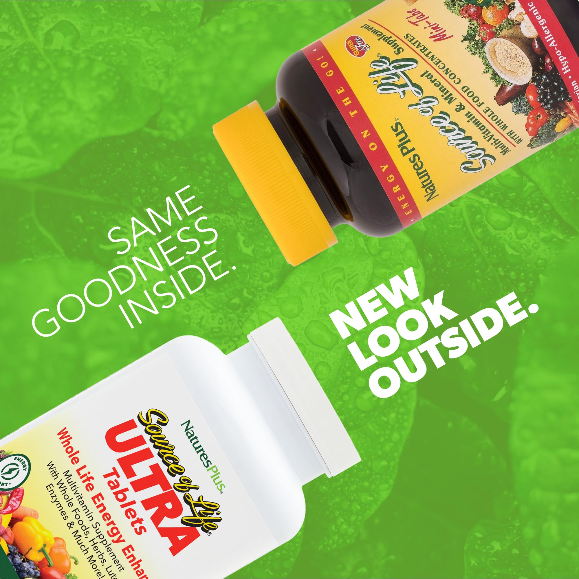 NaturesPlus Ultra Source of Life Tablets side view showing tablet details
