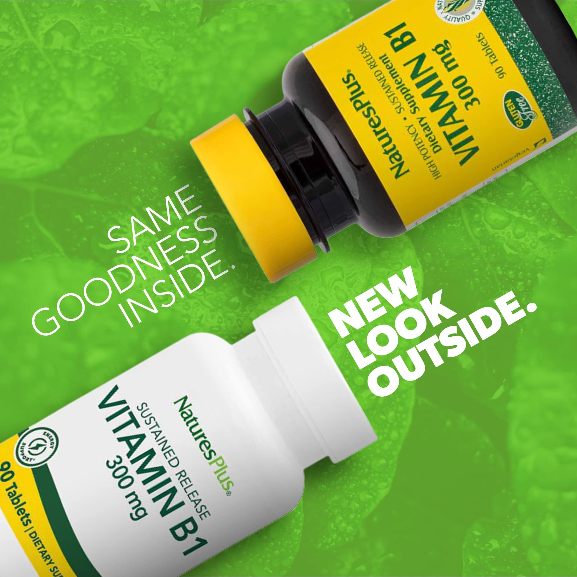 NaturesPlus Vitamin B1 Thiamine 300mg supplement side view