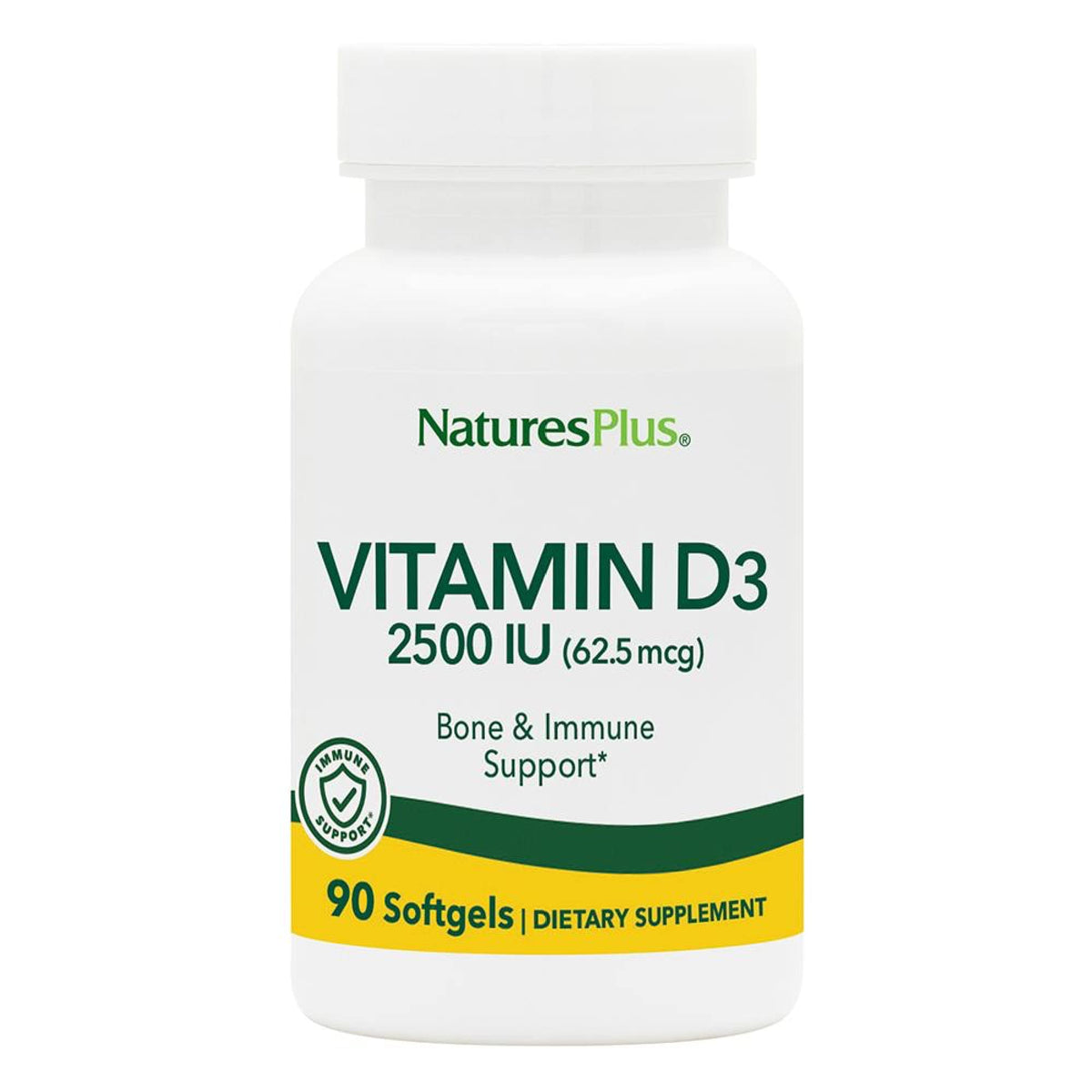 NaturesPlus Vitamin D3 2500 IU softgels front view