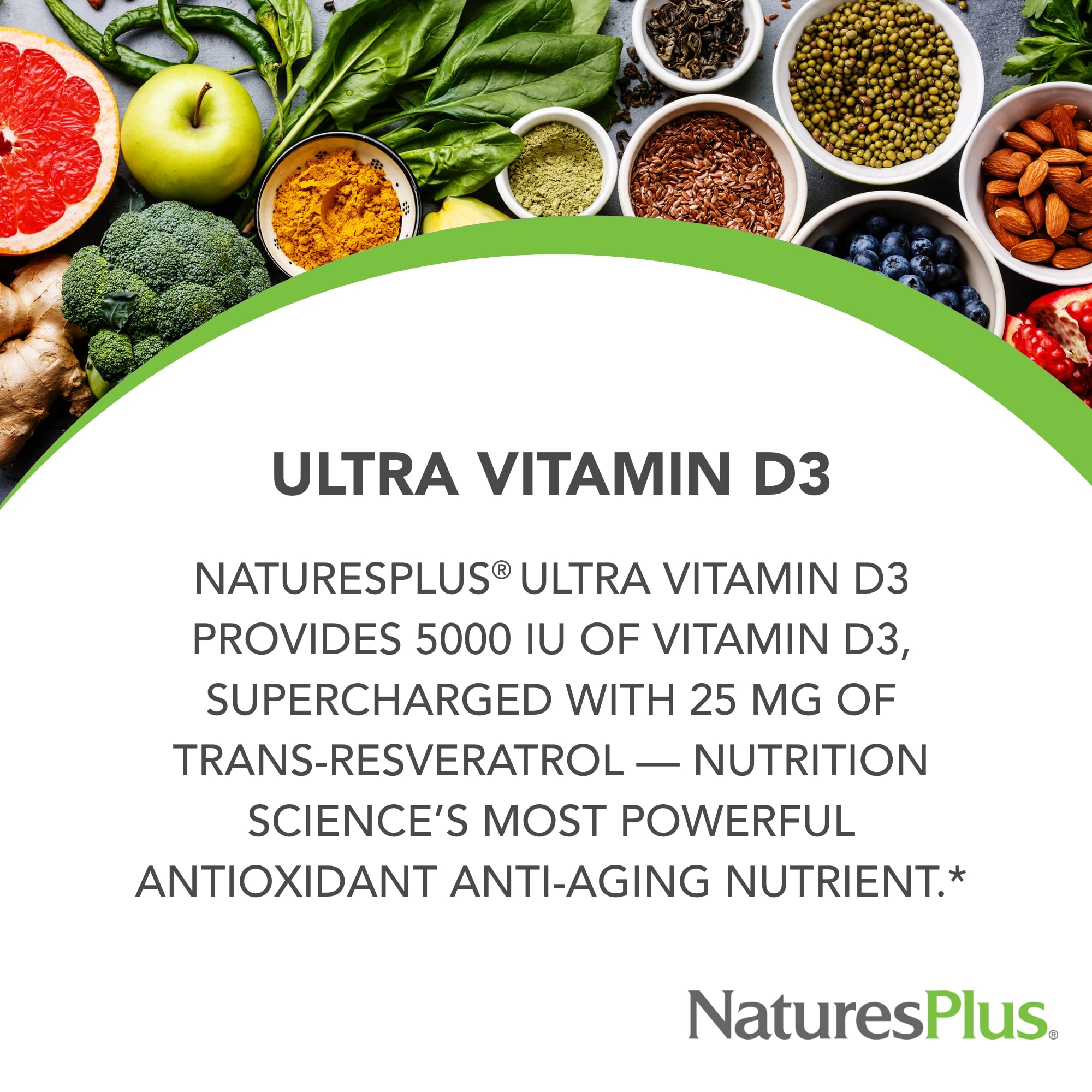 NaturesPlus Vitamin D3 5000 IU capsules bottle with label