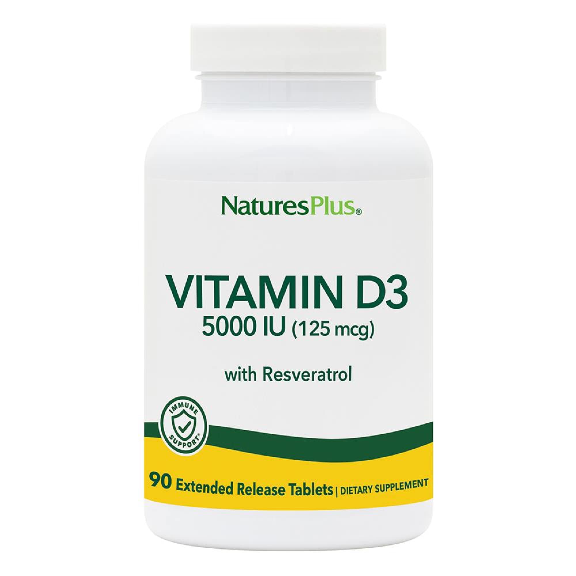 NaturesPlus Vitamin D3 5000 IU capsules front view