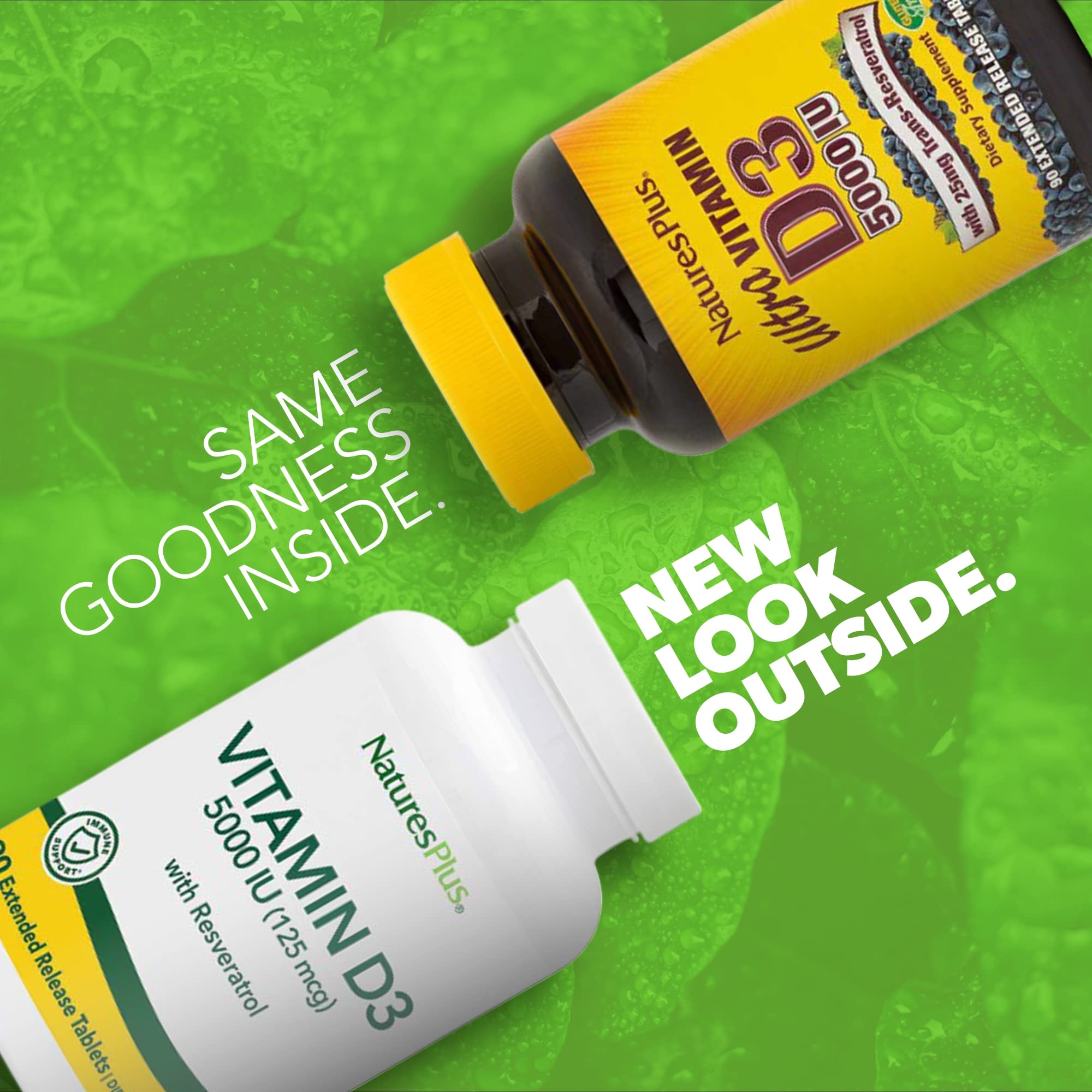 NaturesPlus Vitamin D3 5000 IU capsules side view