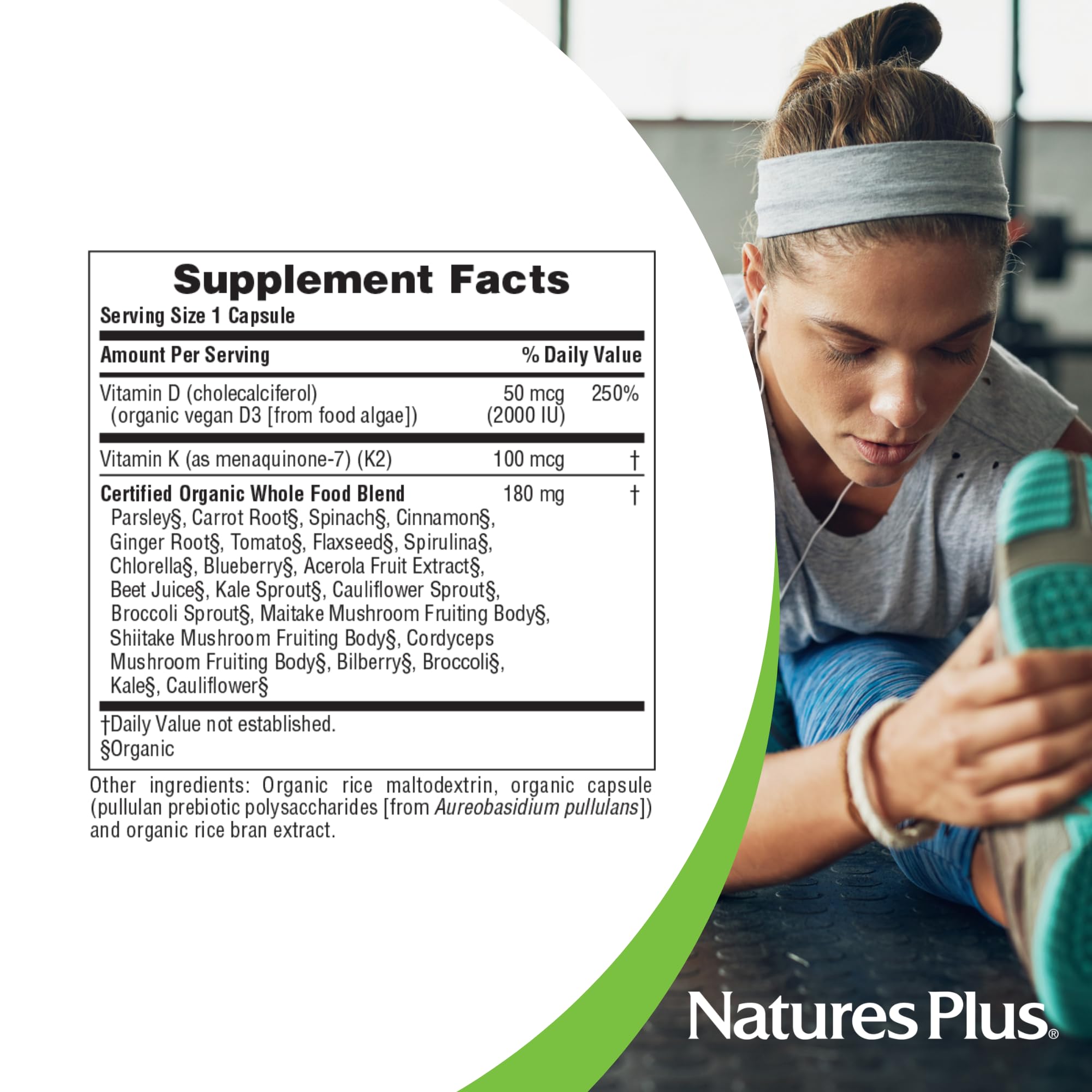 NaturesPlus Vitamin D3 & K2 organic certification