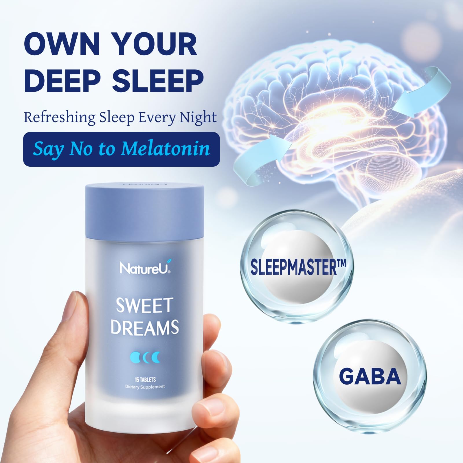 NatureU Sleep Aid Supplement with a glass of water