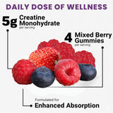 Naturevite Creatine Gummies in a bowl, showcasing the mixed berry colour