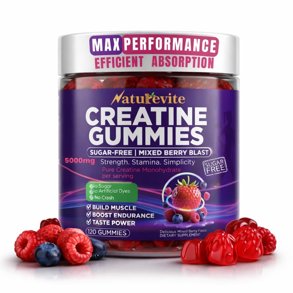 Naturevite Creatine Gummies package front view with mixed berry flavour