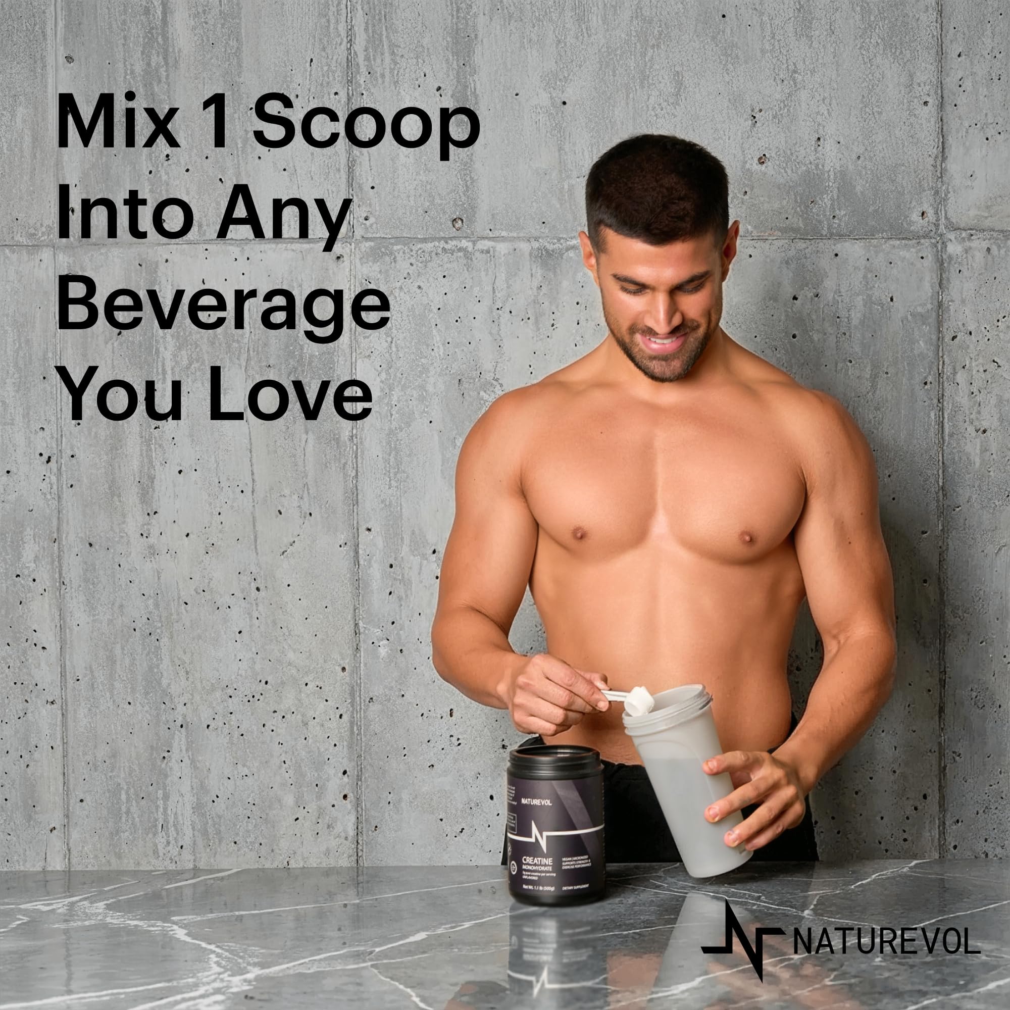 NATUREVOL Creatine Monohydrate canister side view