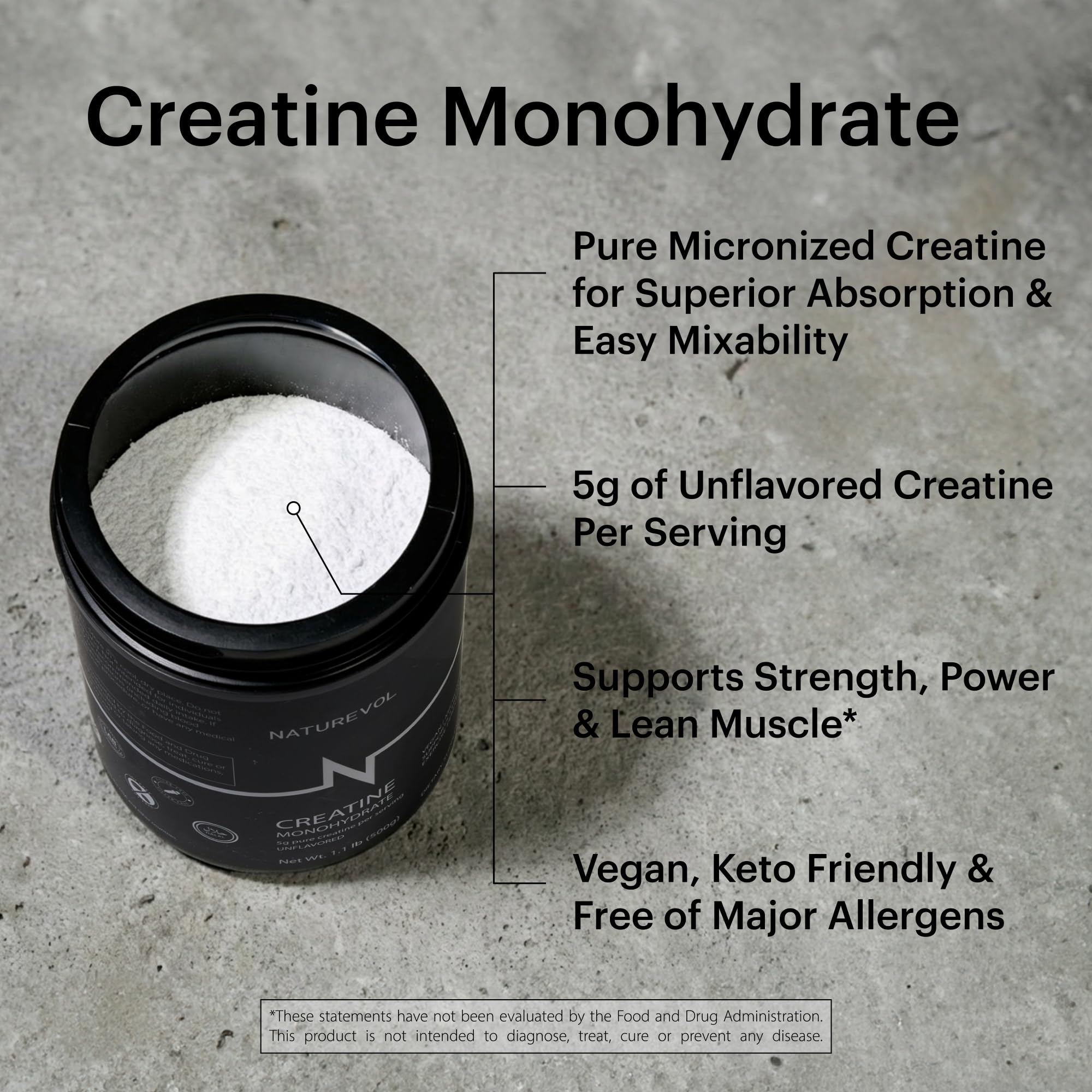 NATUREVOL Creatine Monohydrate mixed in a glass of water