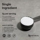 NATUREVOL Creatine Monohydrate unflavoured powder close-up