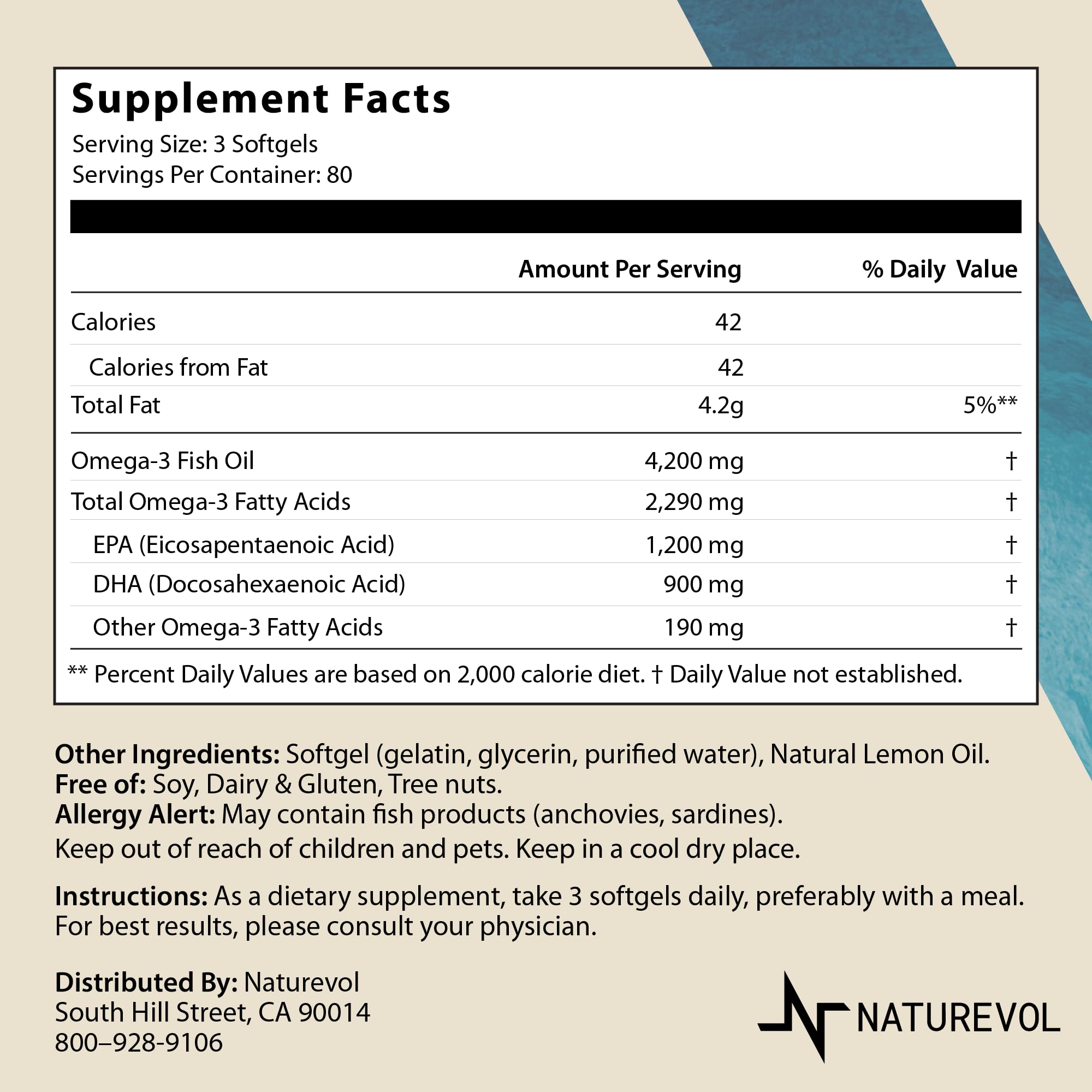 NATUREVOL Omega-3 Fish Oil Softgels side view showing softgel