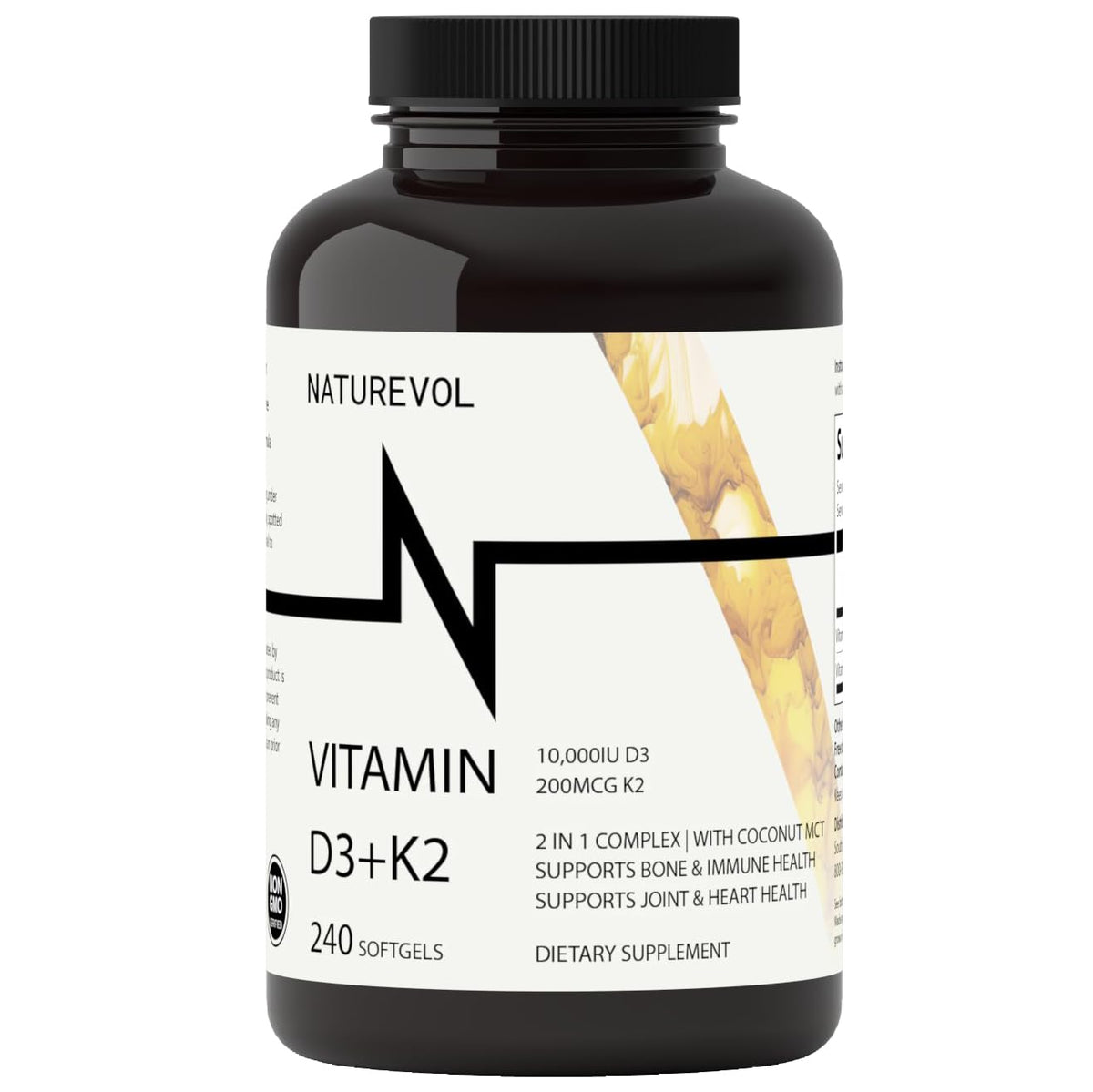 NATUREVOL Vitamin D3 + K2 Softgels 240 count bottle front view