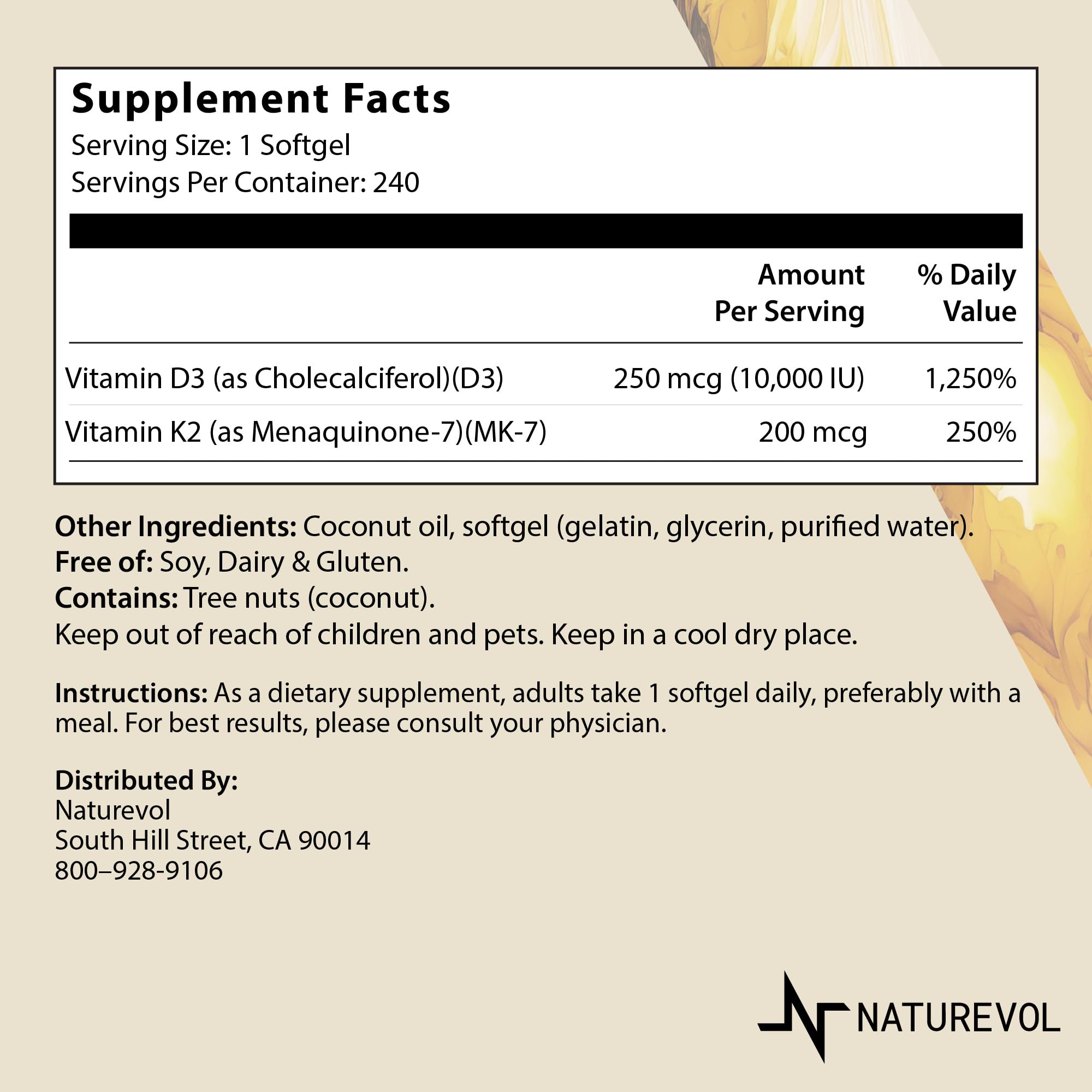 NATUREVOL Vitamin D3 + K2 Softgels mini softgels close-up