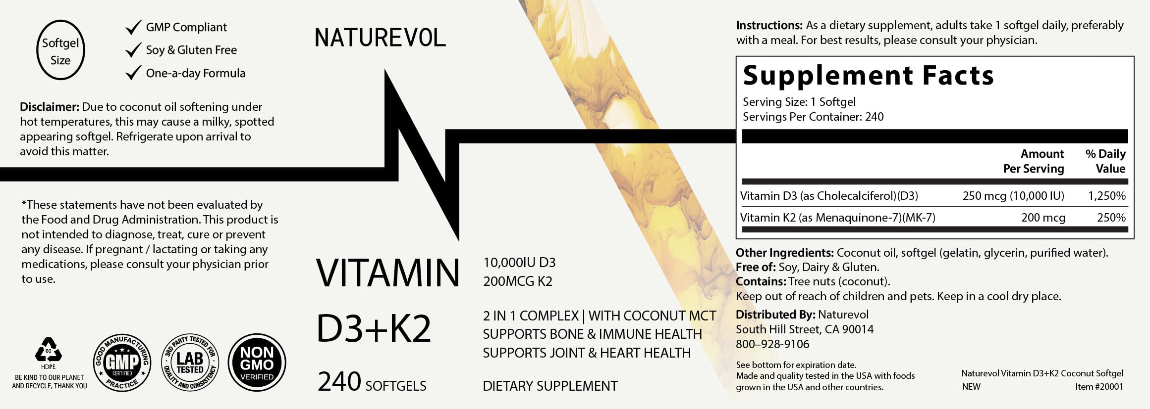 NATUREVOL Vitamin D3 + K2 Softgels with a measuring spoon