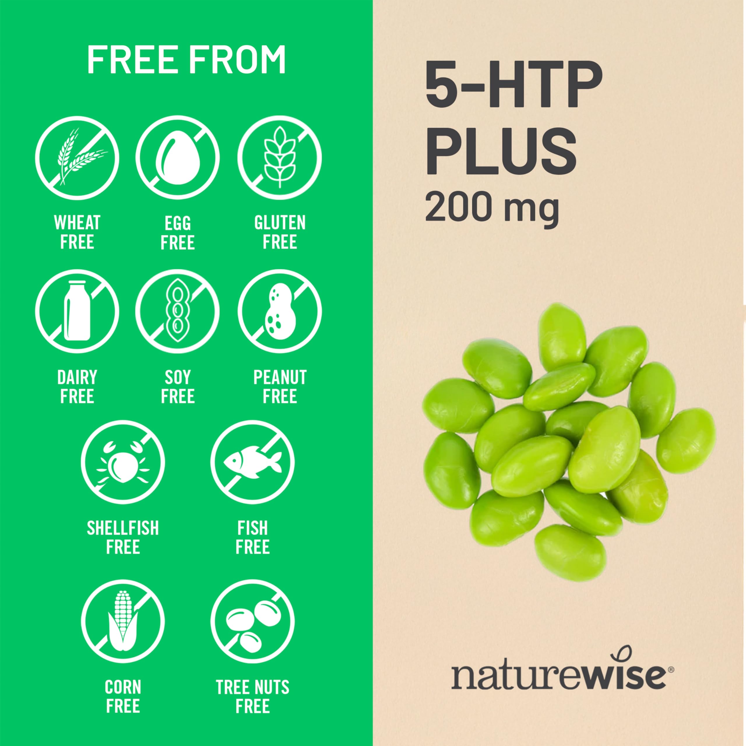 NatureWise 5-HTP Plus+ 200mg vegan supplement ingredients list