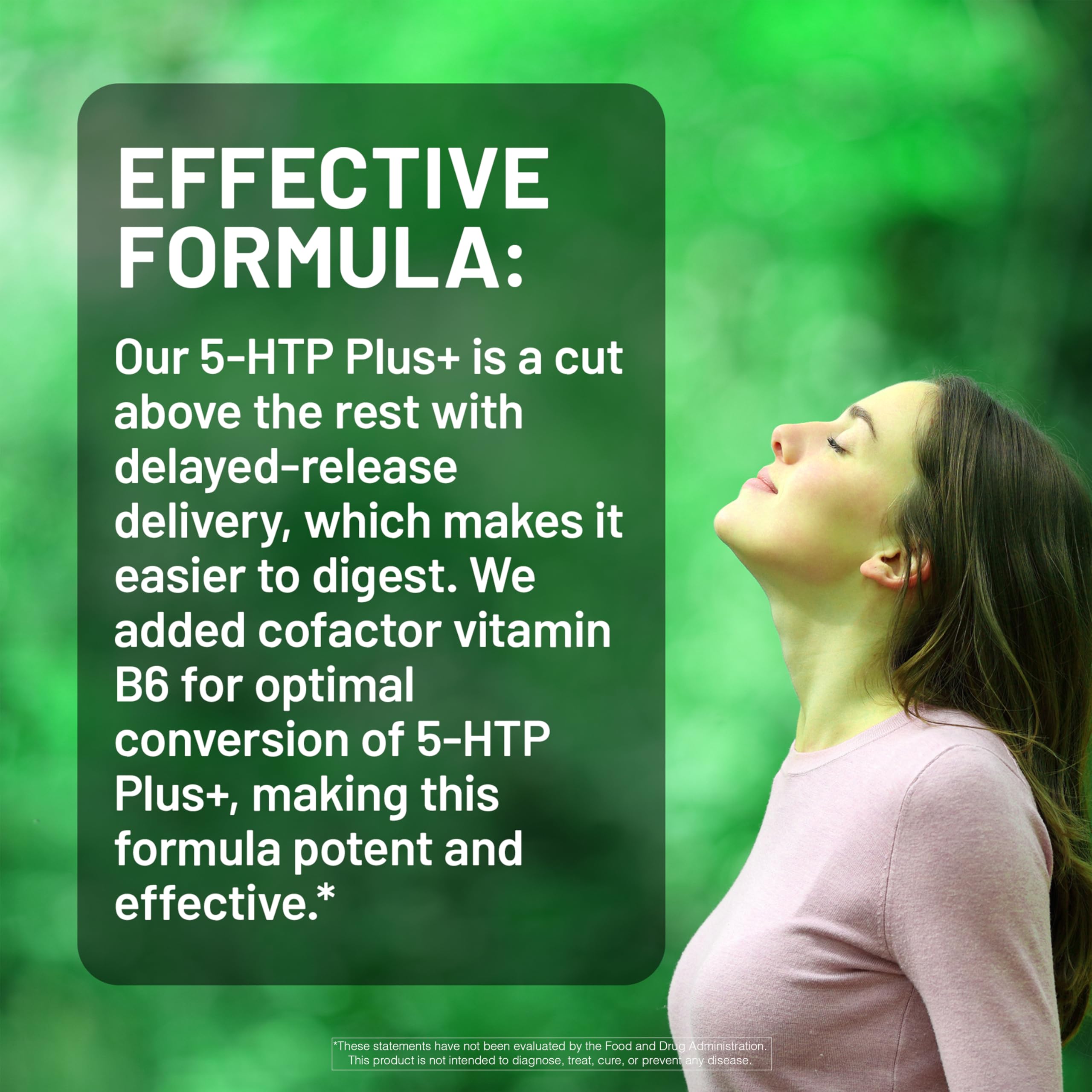 NatureWise 5-HTP Plus+ 200mg vegan supplement with a plant background