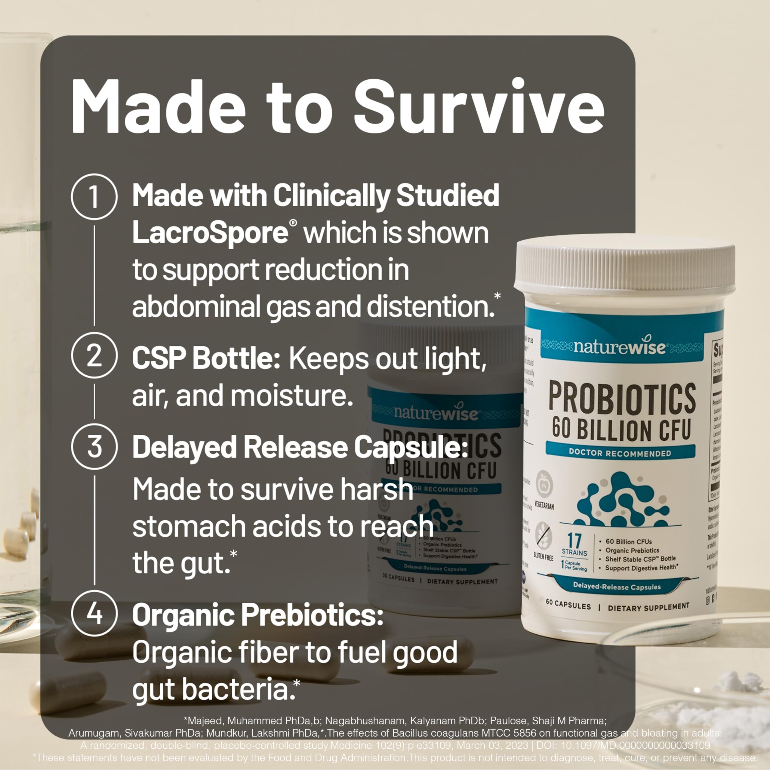 NatureWise 60 Billion CFU Probiotics side view of bottle