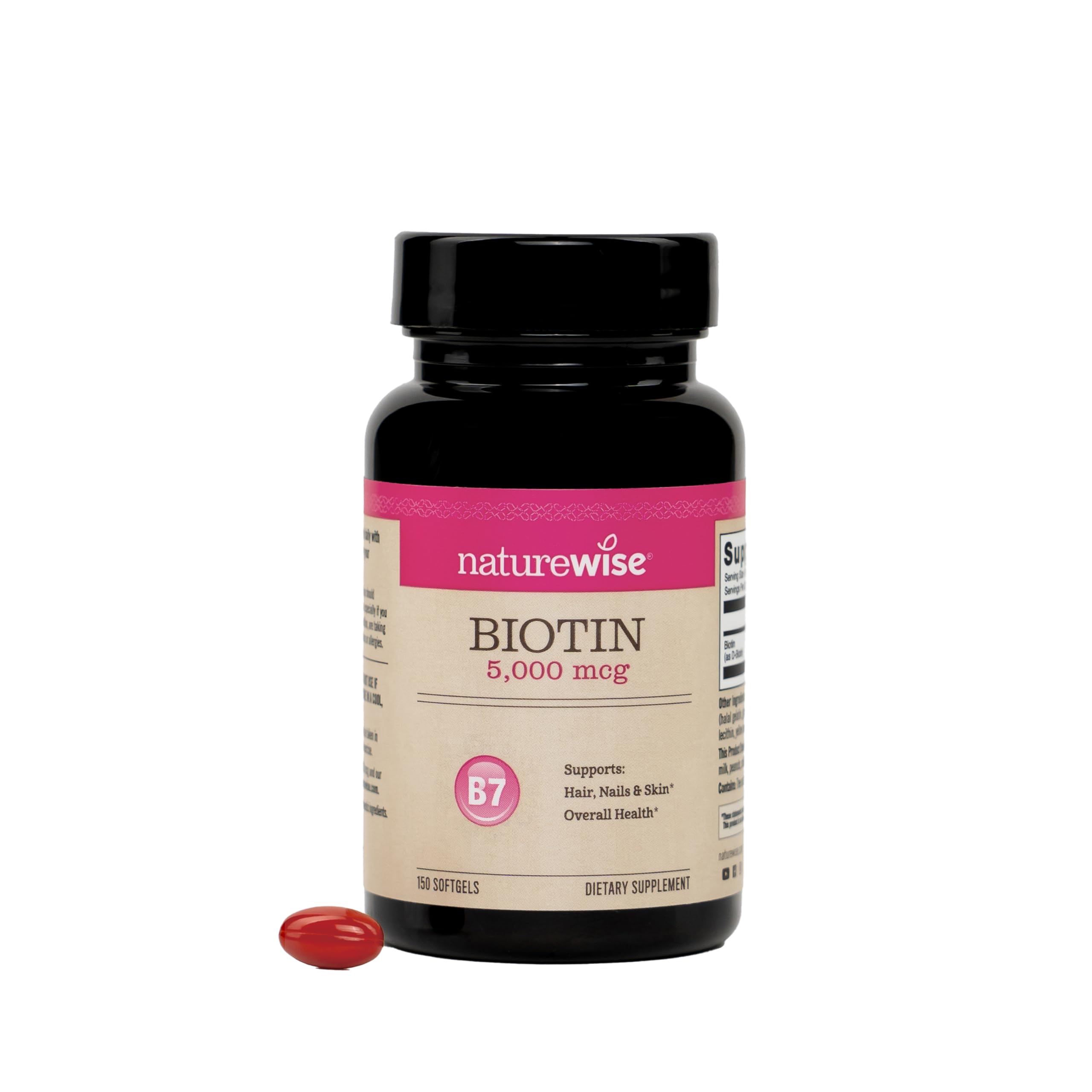 NatureWise Biotin 5,000 mcg softgel front view