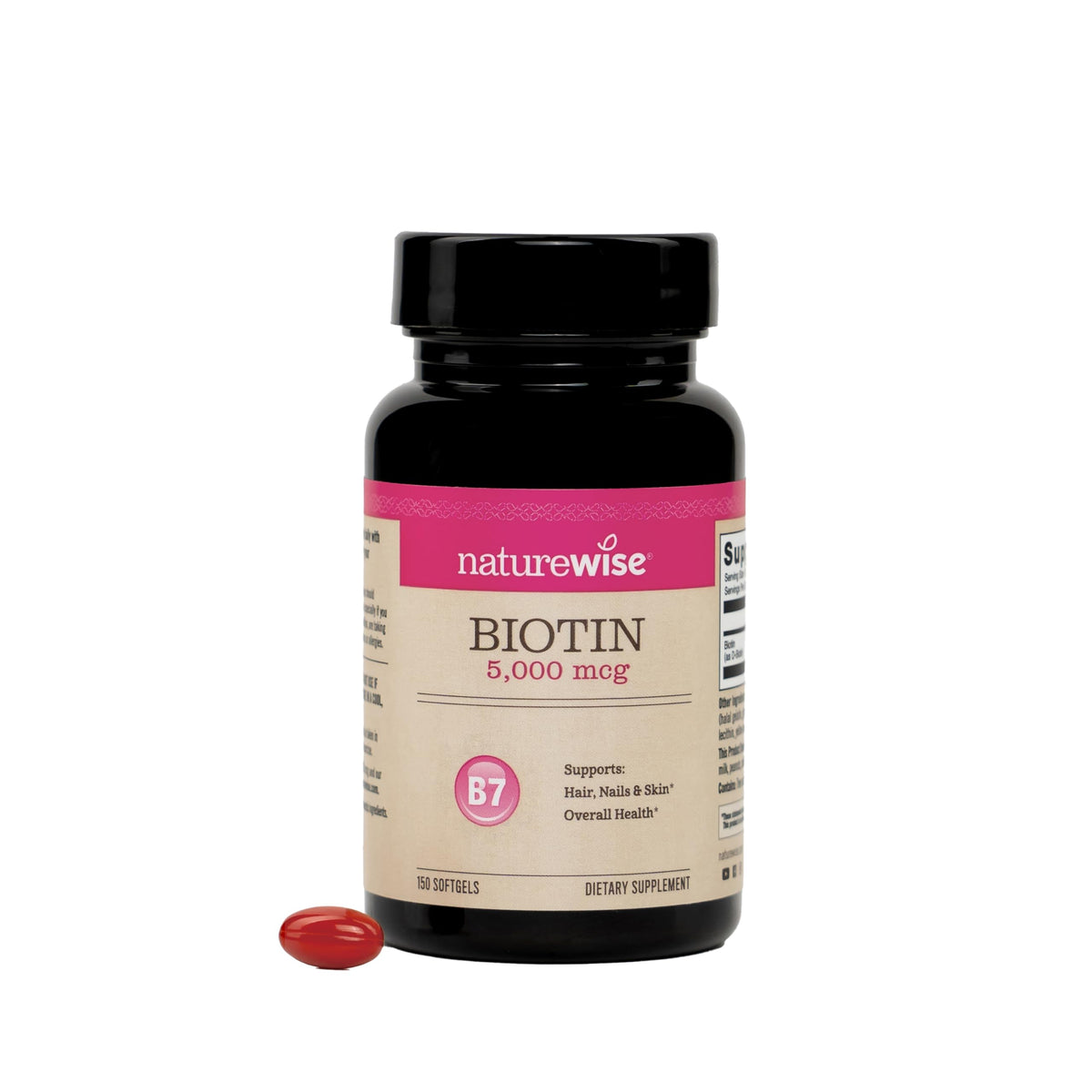 NatureWise Biotin 5,000 mcg softgel front view