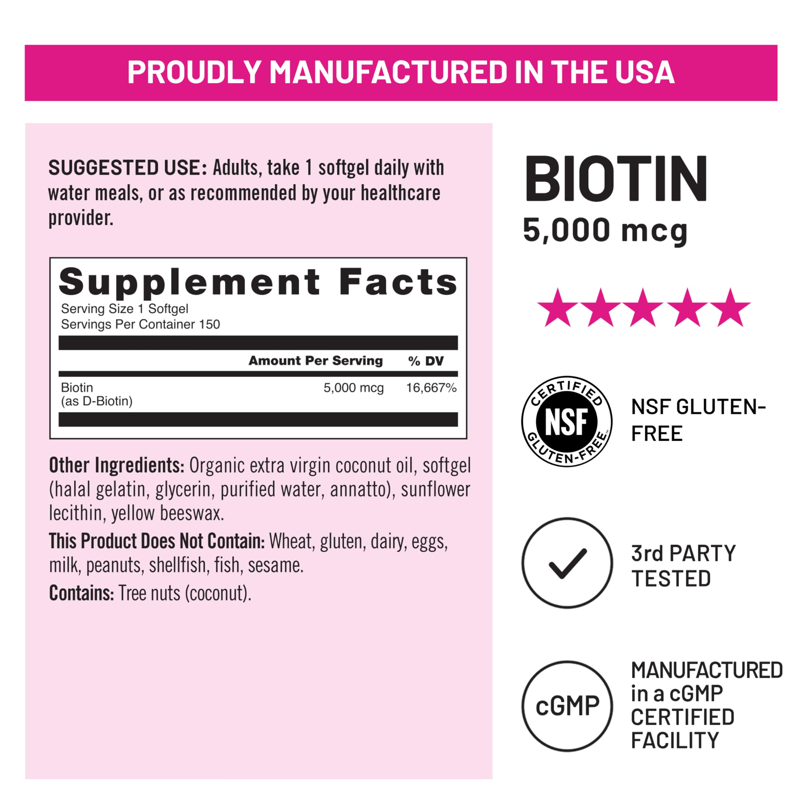 NatureWise Biotin 5,000 mcg softgel with coconut oil