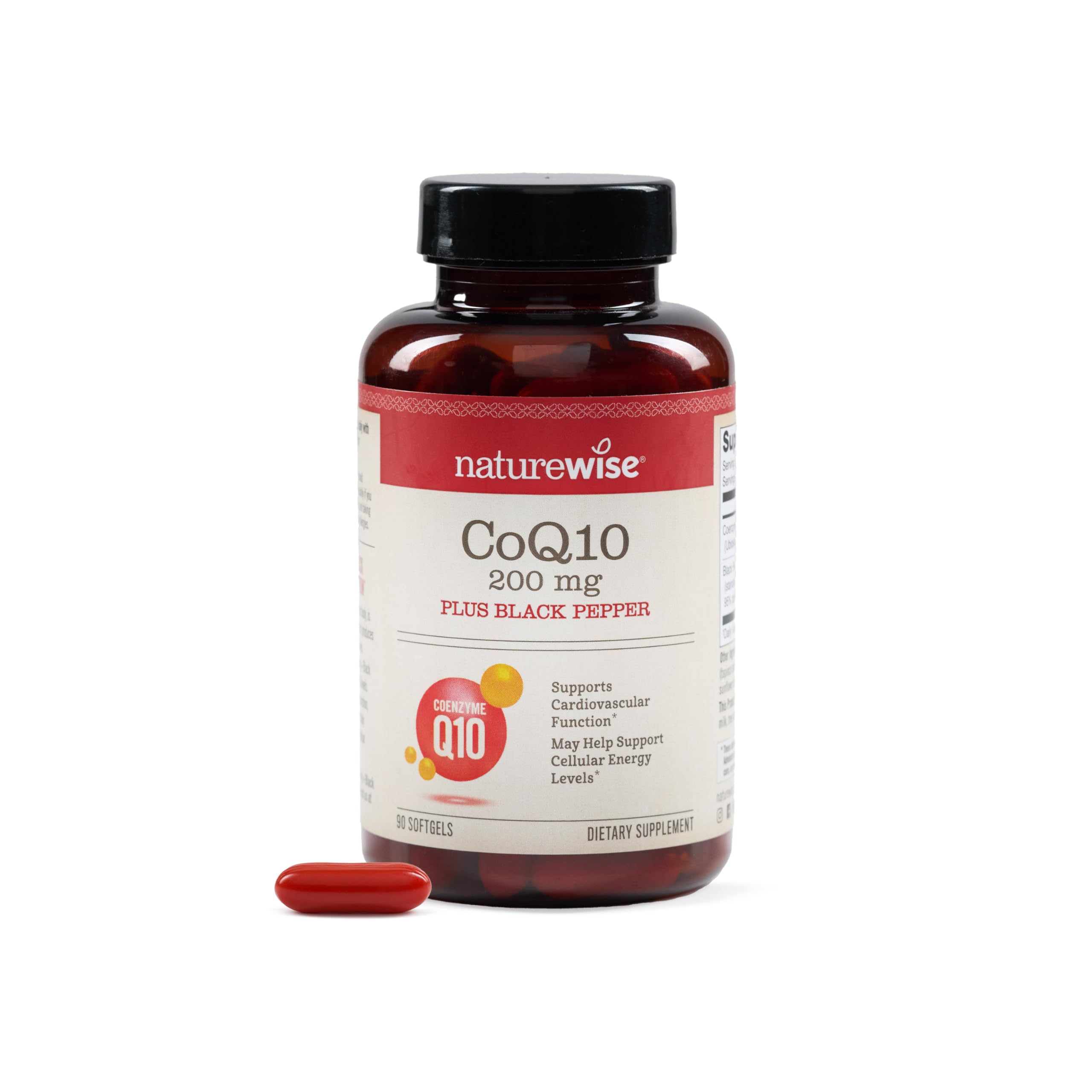 NatureWise CoQ10 200mg + Black Pepper Softgels front view packaging