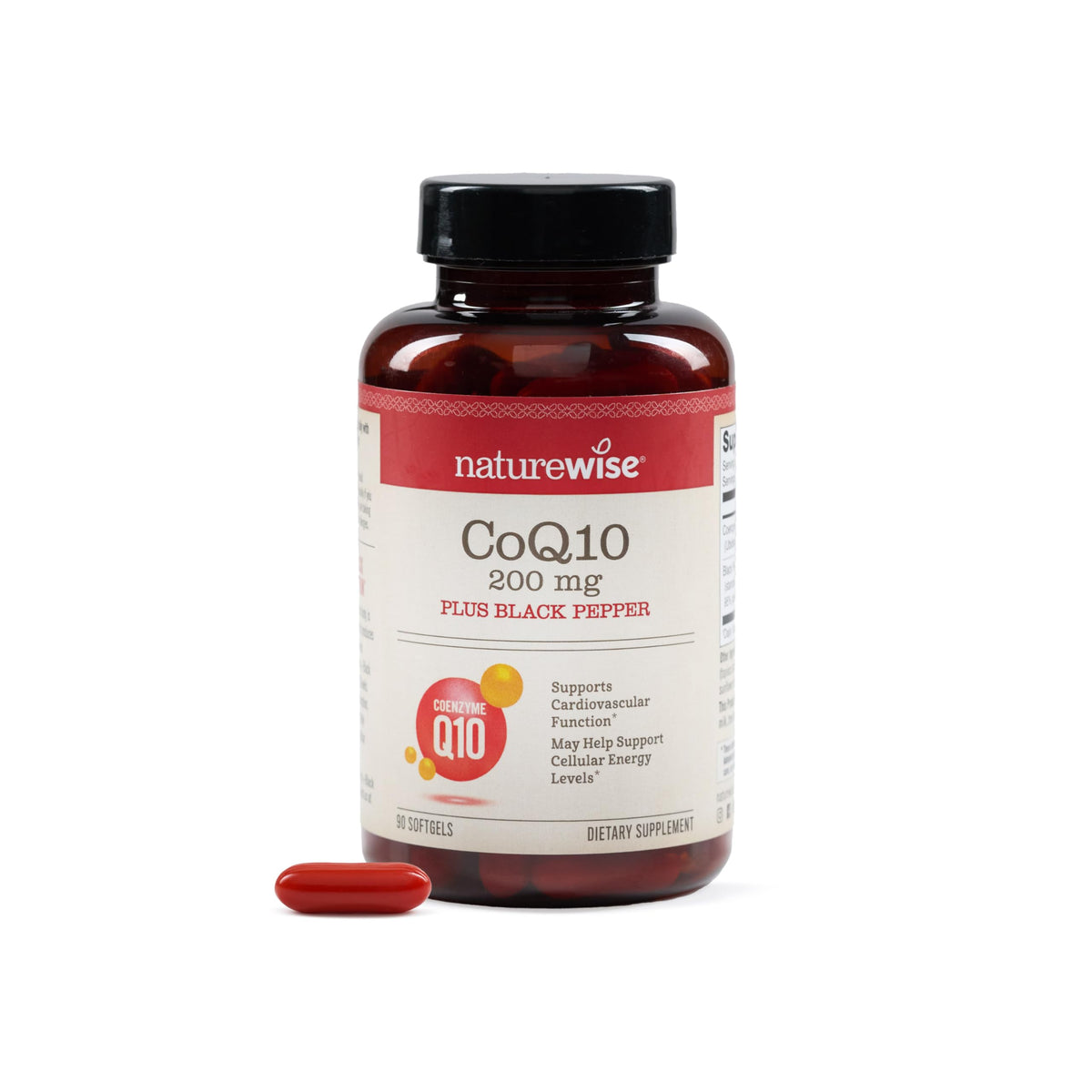 NatureWise CoQ10 200mg + Black Pepper Softgels front view packaging