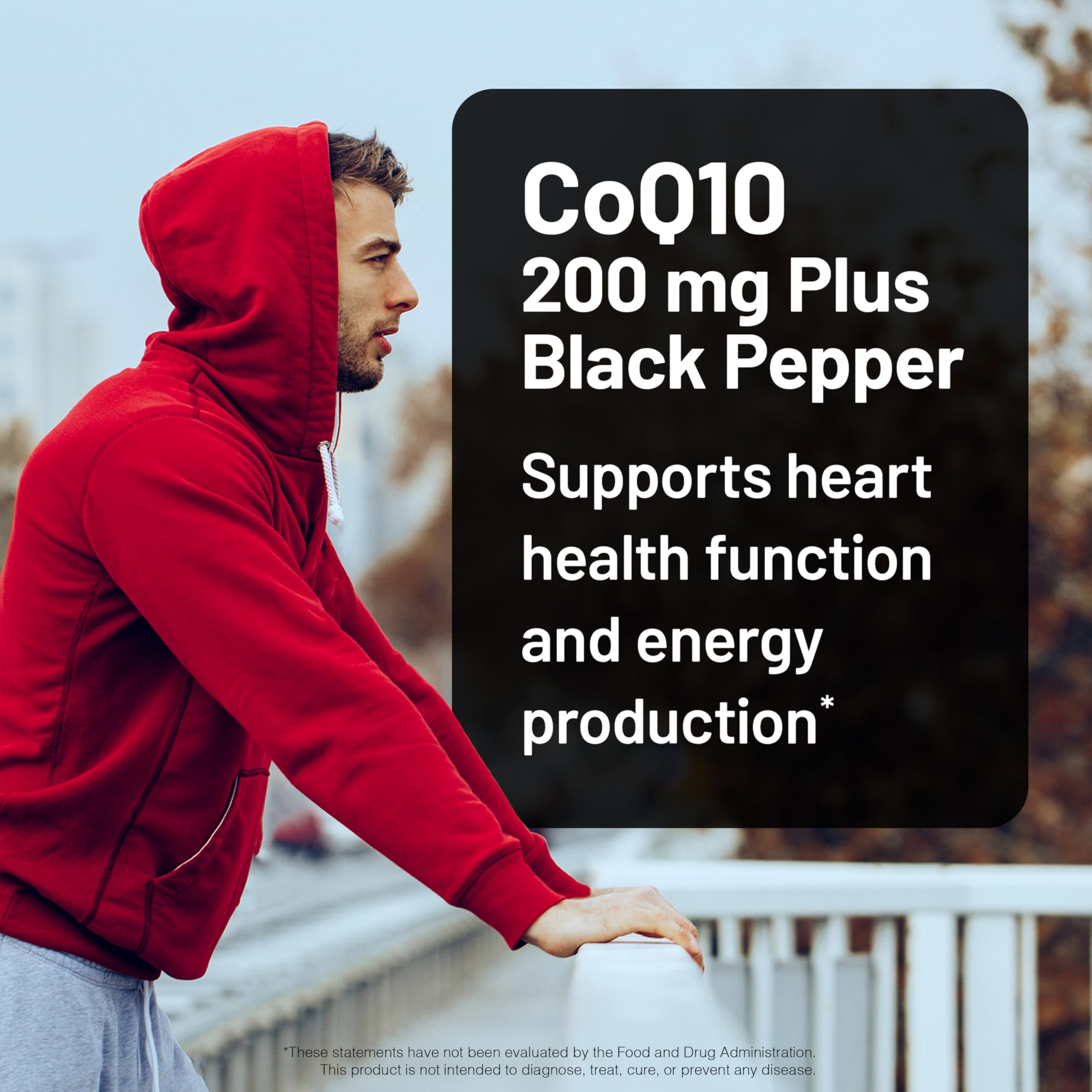 NatureWise CoQ10 200mg + Black Pepper Softgels side view with dosage details